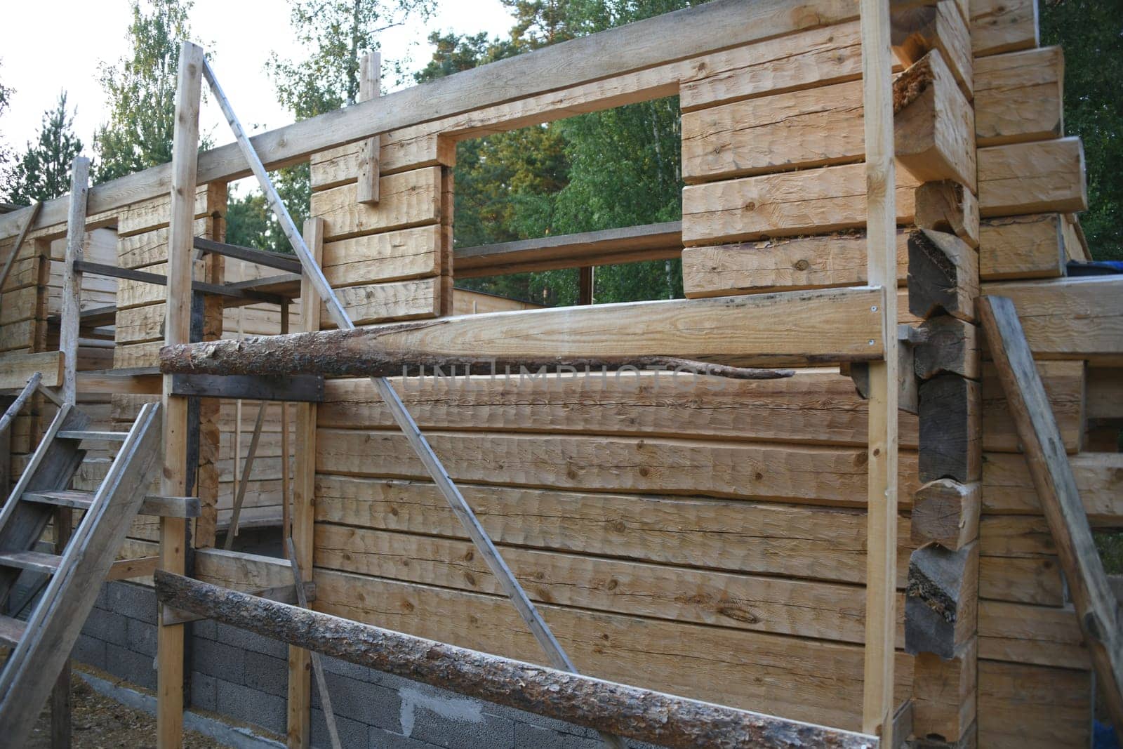 A log house is called a timmerhus in Sweden. The walls are made of pine and the roof beams are made of more flexible spruce. After assembly,the wood is painted with linseed oil,balsamic turpentine
