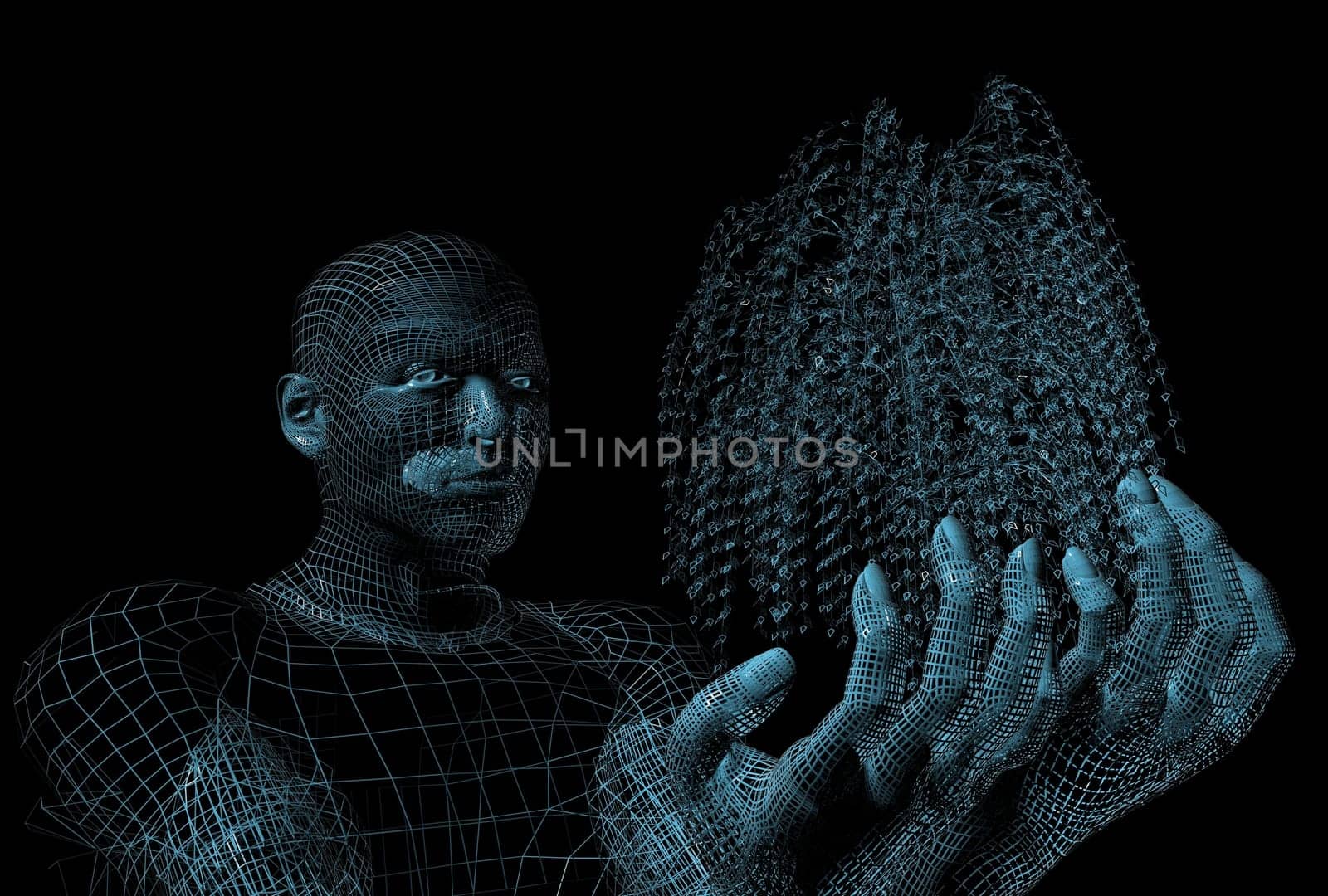 3d men grow tree abstract wire