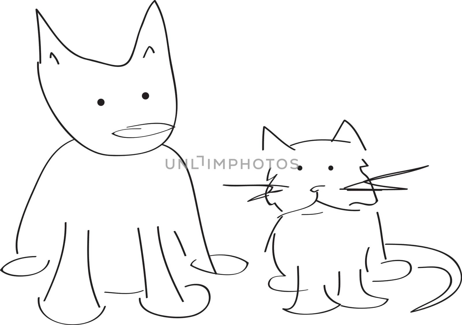 A cat and dog look at each other, modern vector cartoon