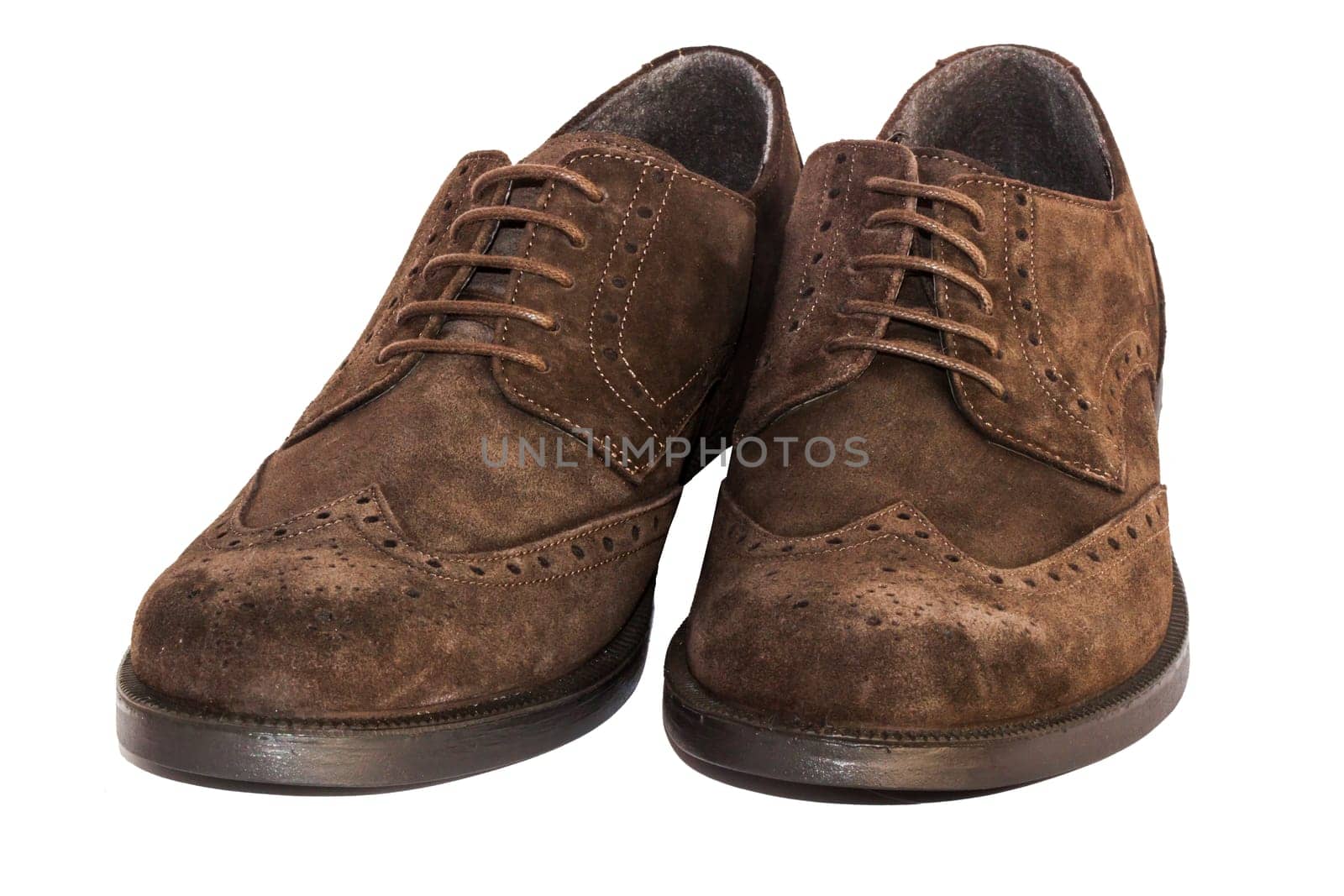 isolated brown suede shoes on the white background