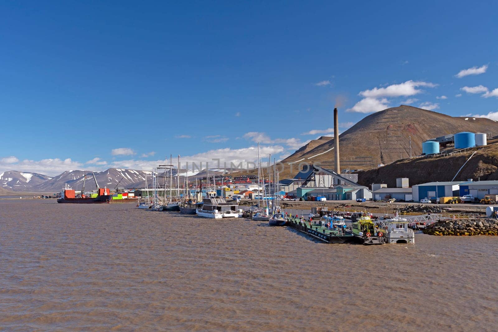 The Harbor of Longyearbyen in Summer in the High Arctic of Norway