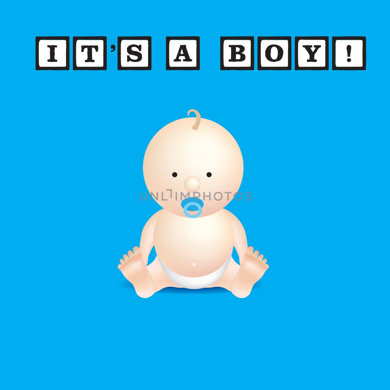 illustration of a newborn baby boy on blue background