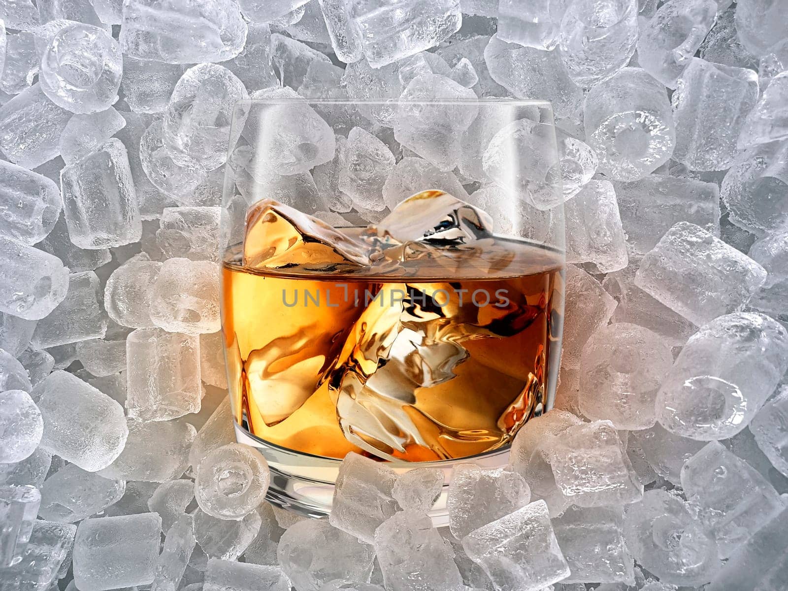 Glass of whiskey, ice cubea. Drinks to entertain at parties.3d render
