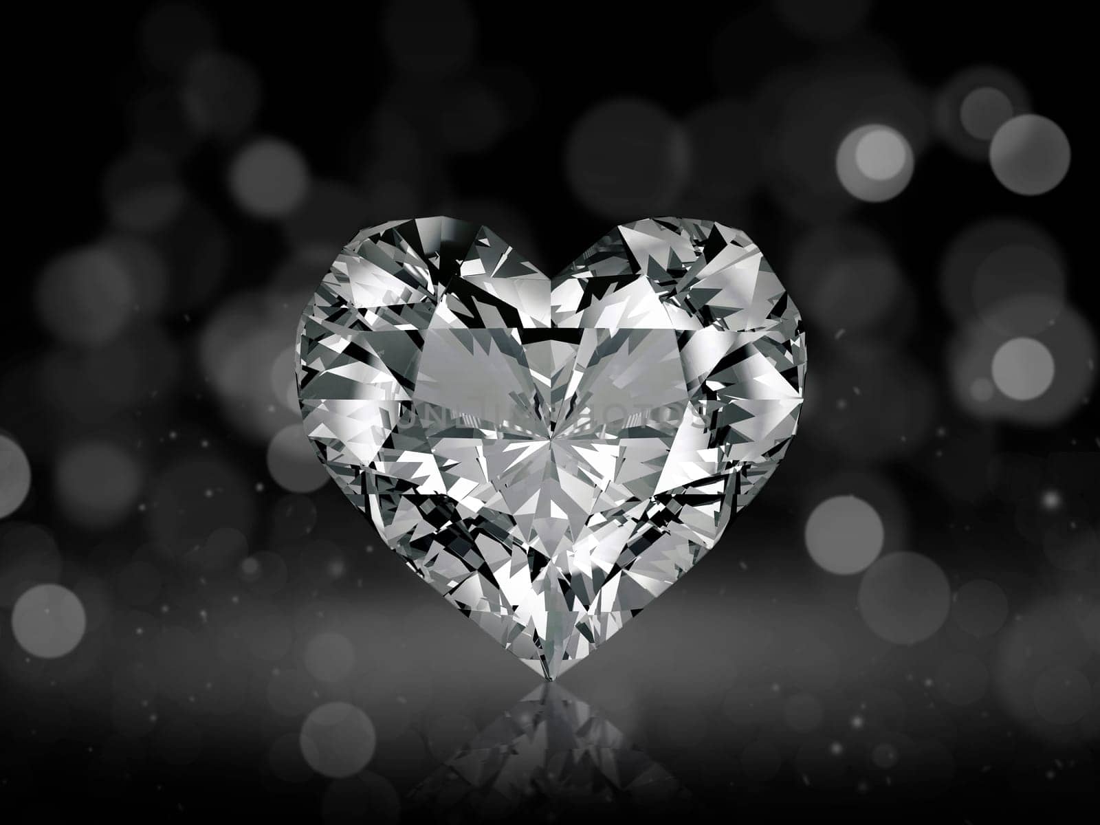 heart shaped diamond on abstract bokeh background. 3d render