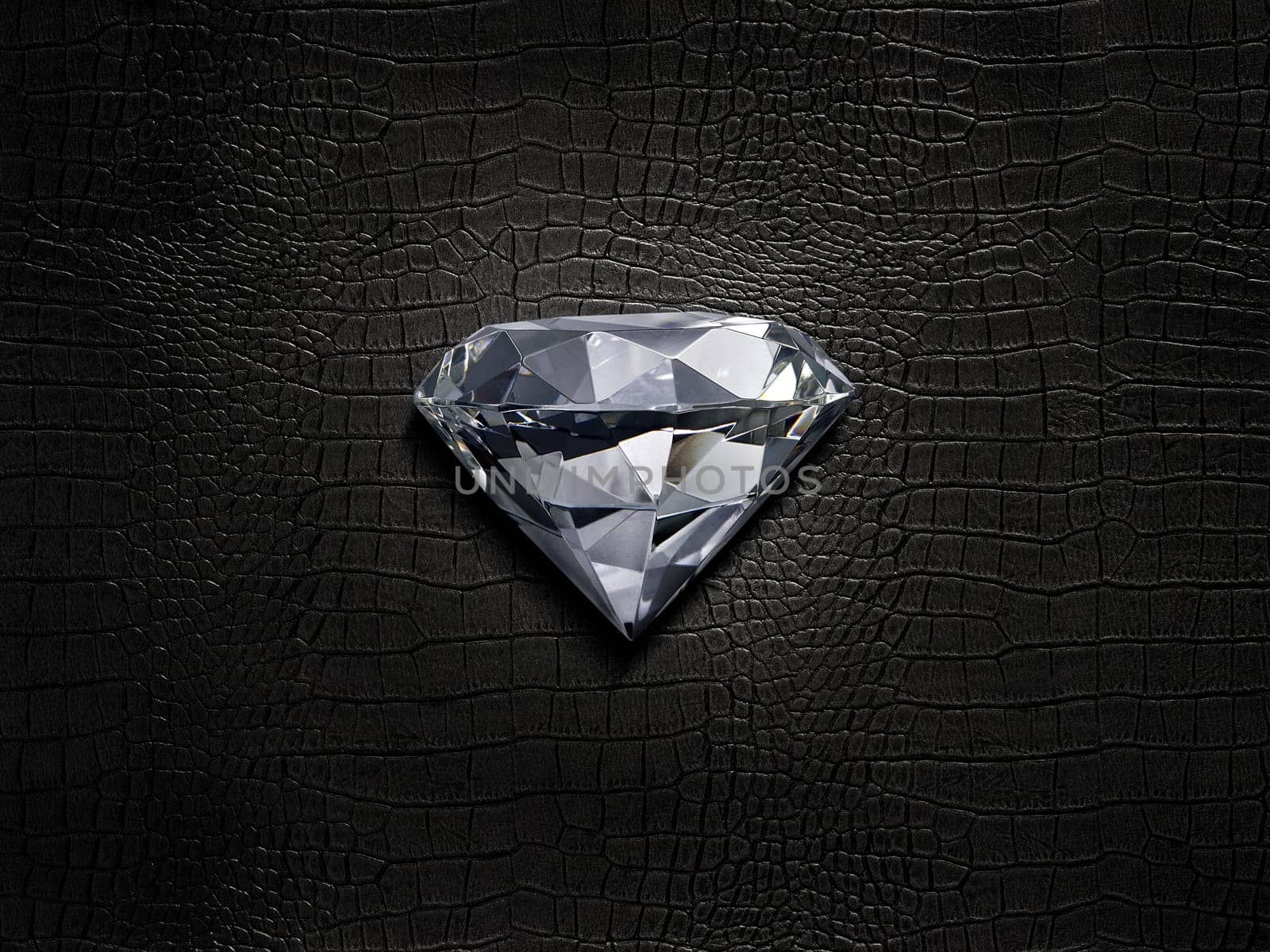 Heart shaped diamond, on a black leather background
