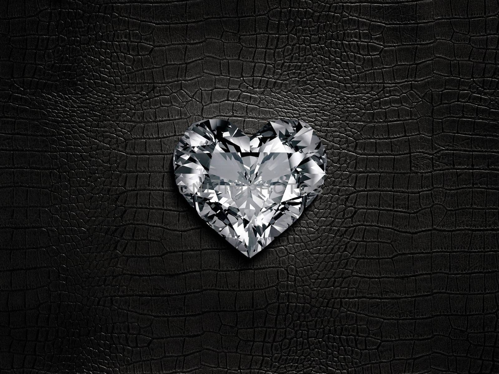 Heart shaped diamond, on a black leather background