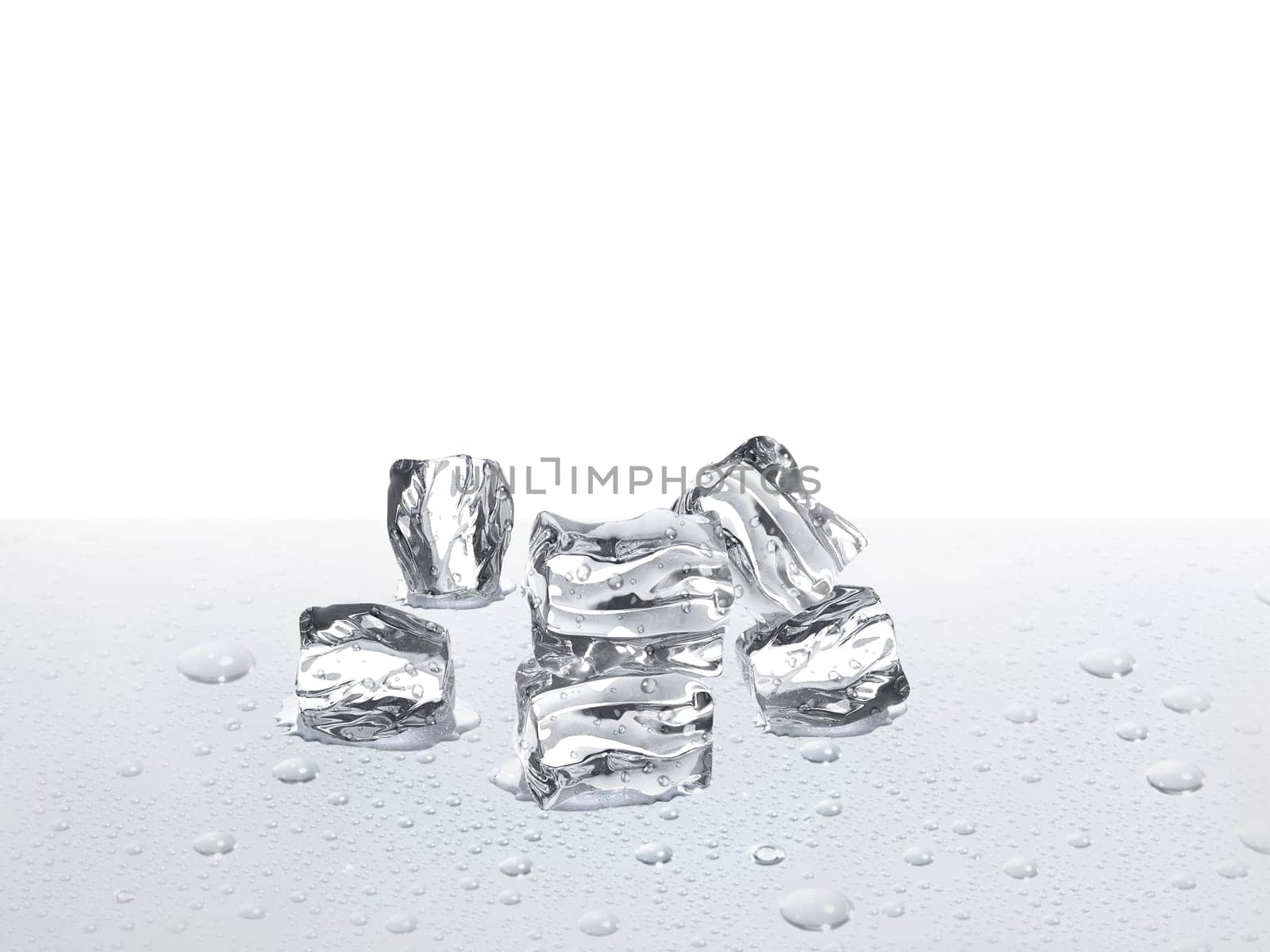 ice cubes on the floor with water droplets