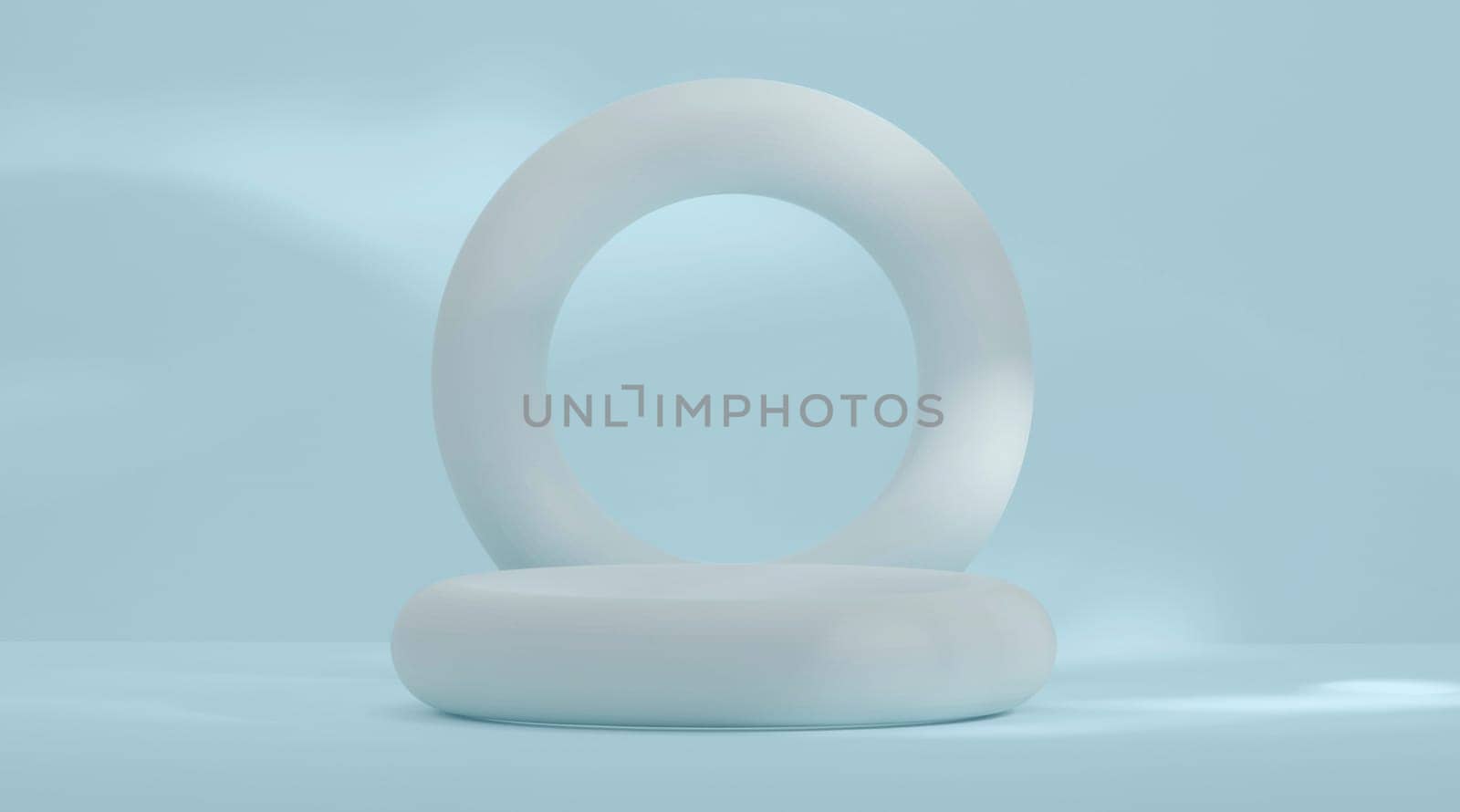 Light blue ring, in room background with light blue. 3D render
