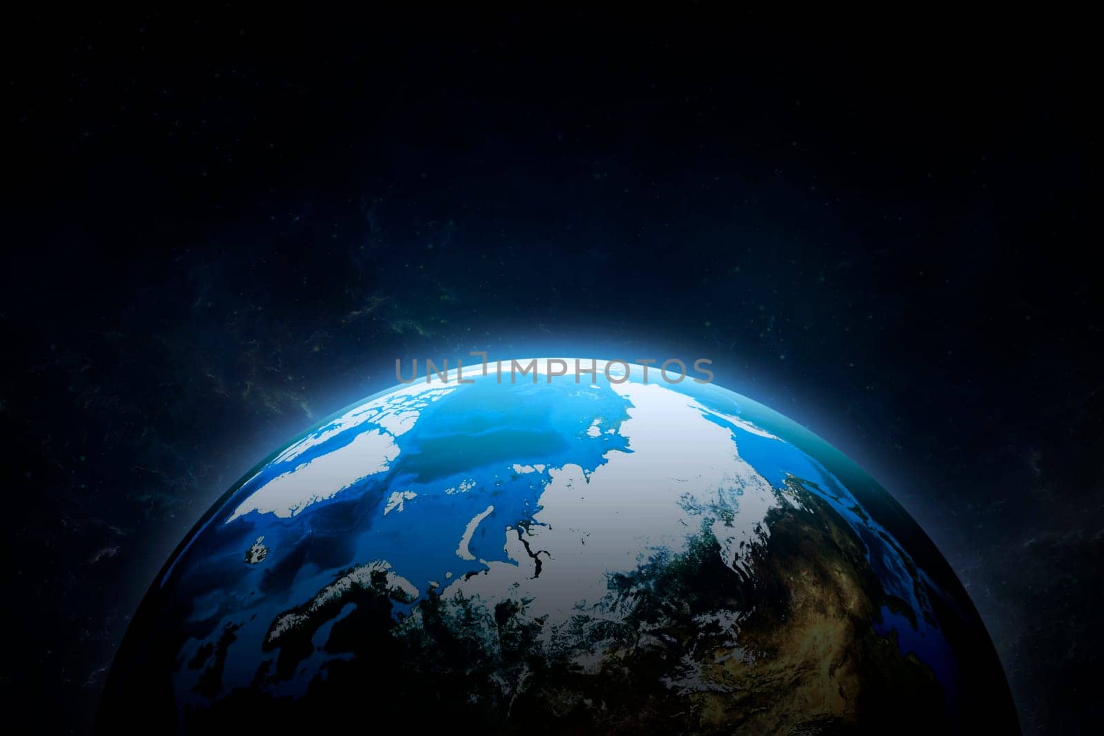 Night world in outer space abstract wallpaper, city lights on planet civilization. 3d render