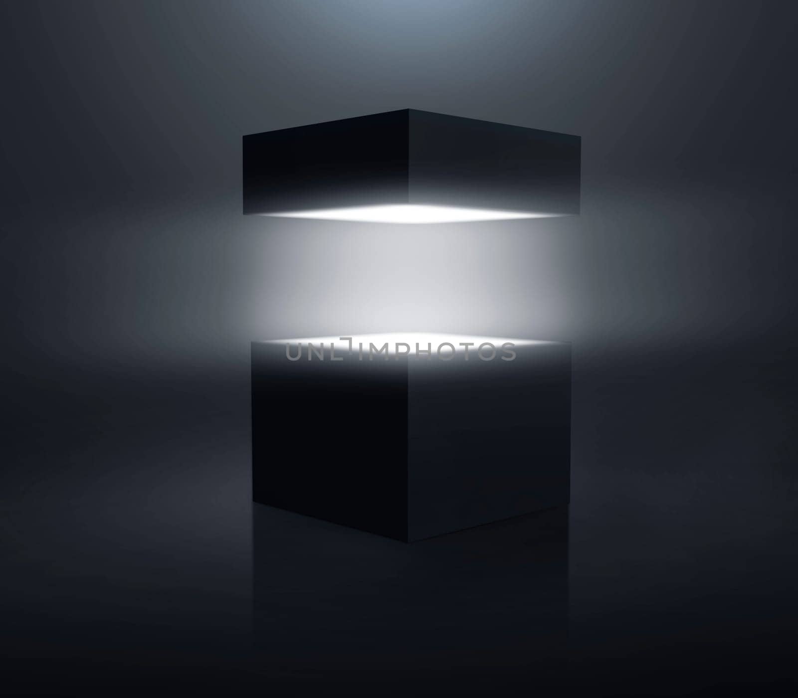 (3D rendering, illustration) Open the mysterious Pandora's box with rays of light