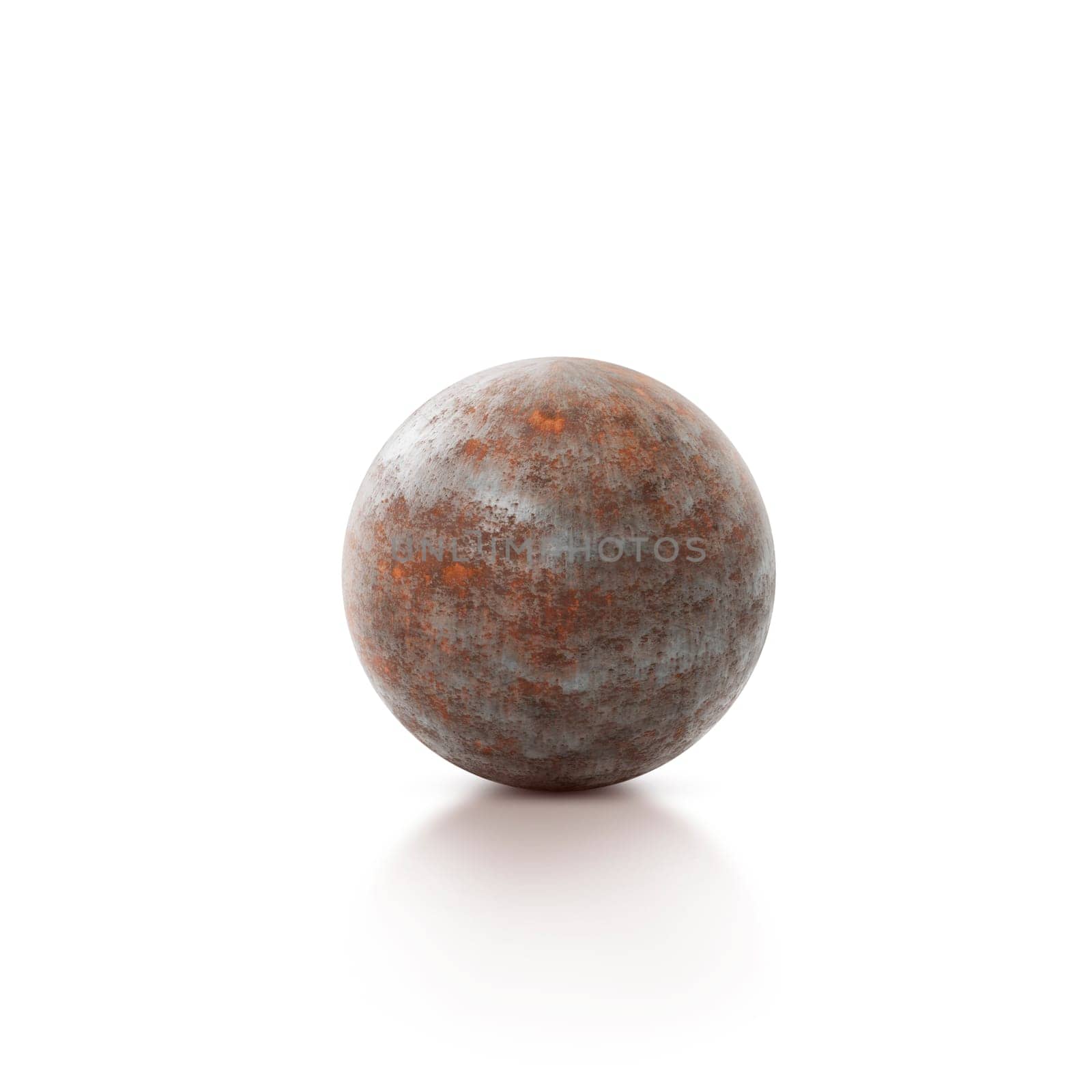 Old rusty iron metal ball isolated on white background. 3d render