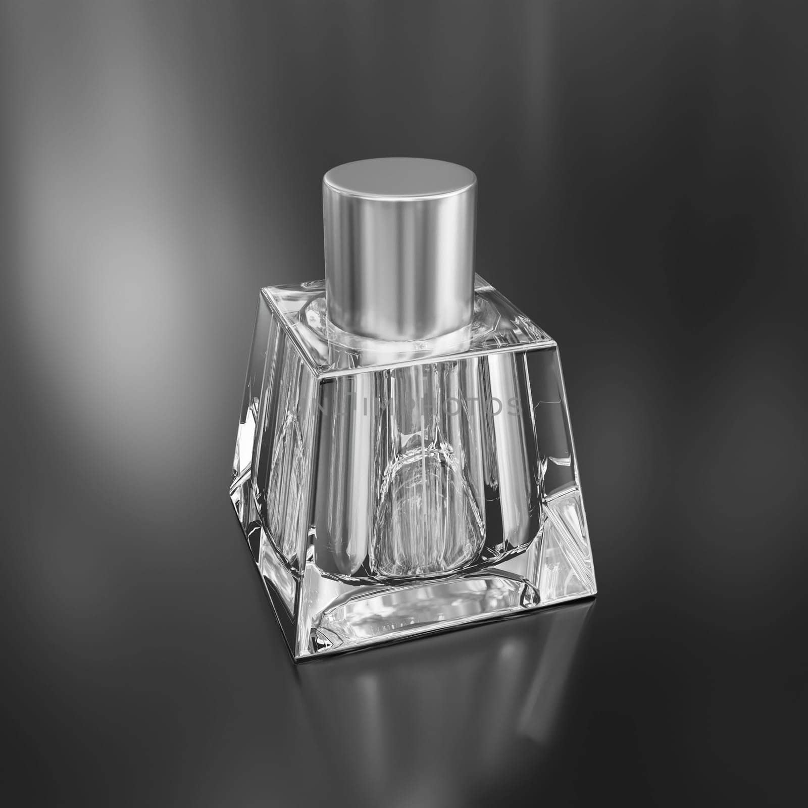 Perfume bottle on a grey background. 3d render