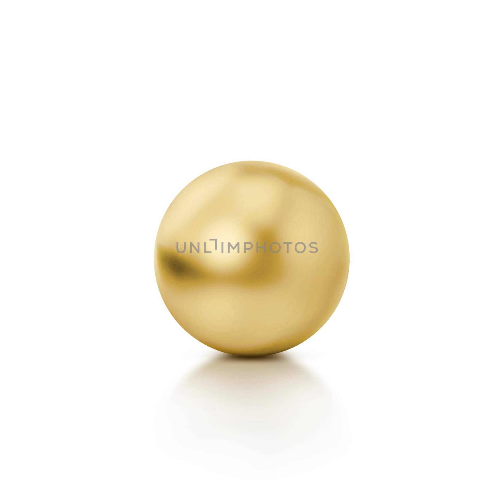 Realistic glossy chromium gold ball with glares and reflection on white. 3d render