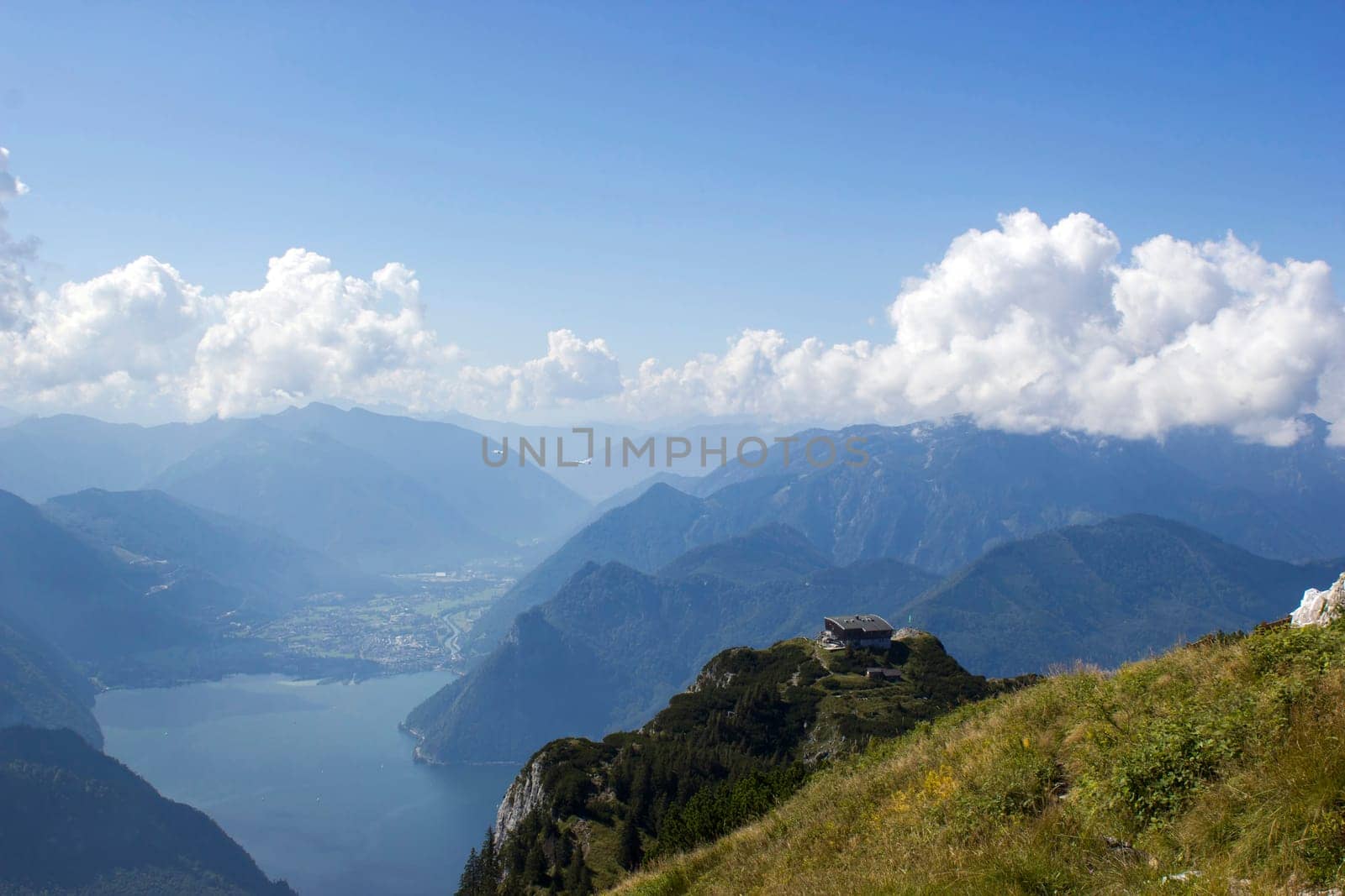 Lake Traunsee and Alps seen from Traunstein, Upper Austria, Austria