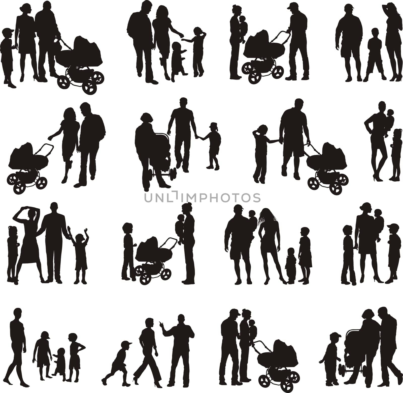 Sixteen sets of families of vector illustrations