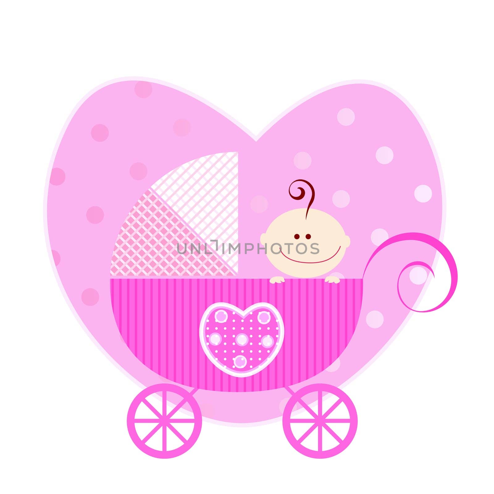 baby arrival design, baby girl in his little carriage