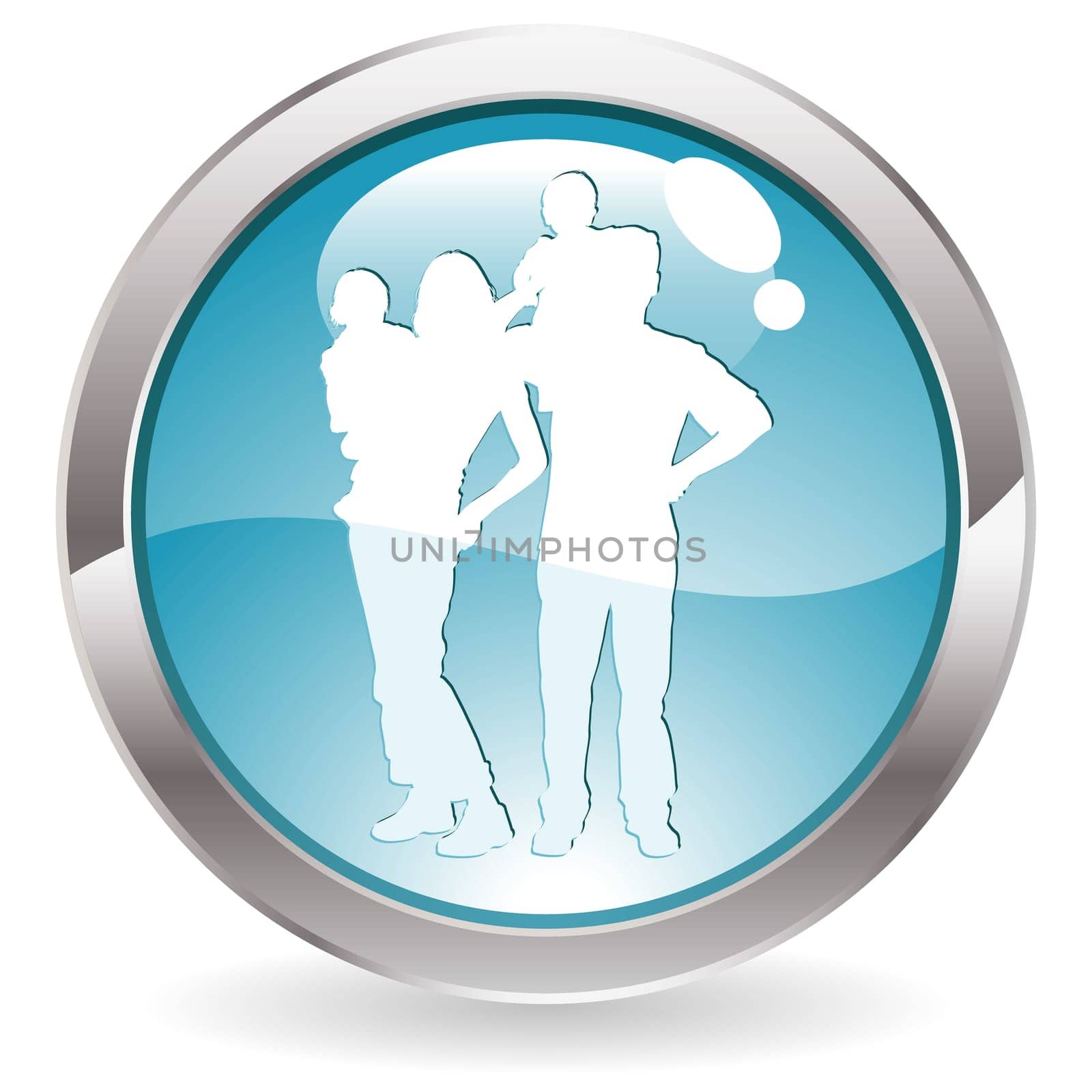 Three Dimensional circle button with family icon, vector illustration