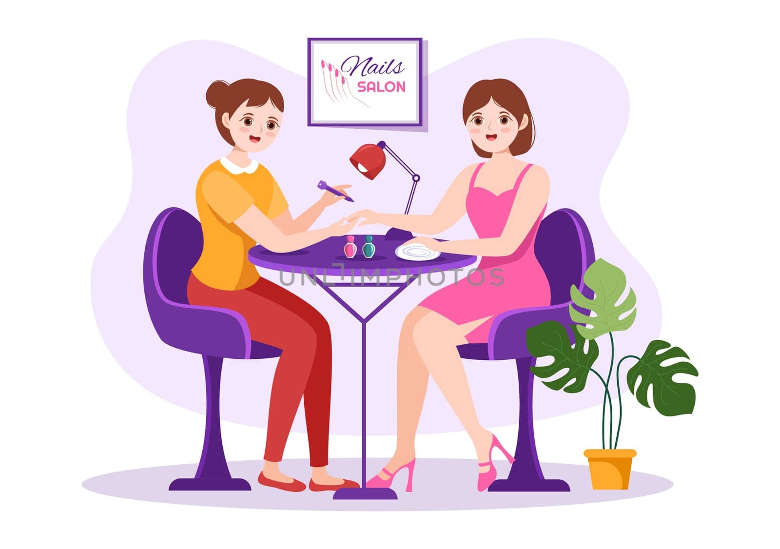Nail Polish Salon Template Hand Drawn Cartoon Flat Illustration Receiving of Manicure or Pedicure with Tools and Accessories to a Young Girl Concept