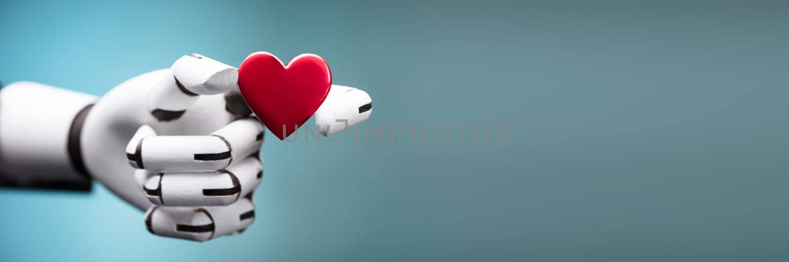 Robot AI Love And Human Heart. Artificial Intelligence Romance Tech