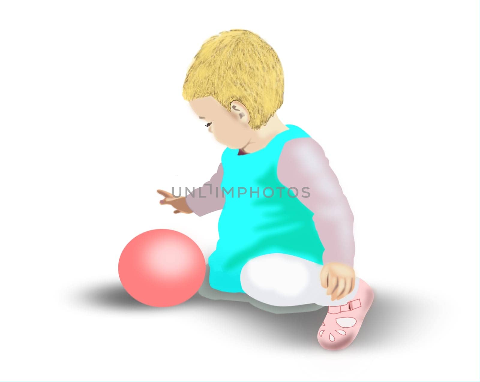 A little girl playing with a red