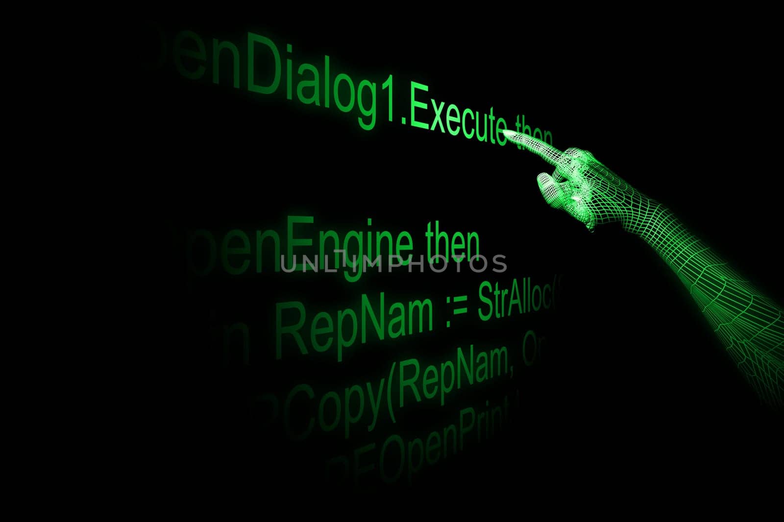 3d cyber hand execute program code