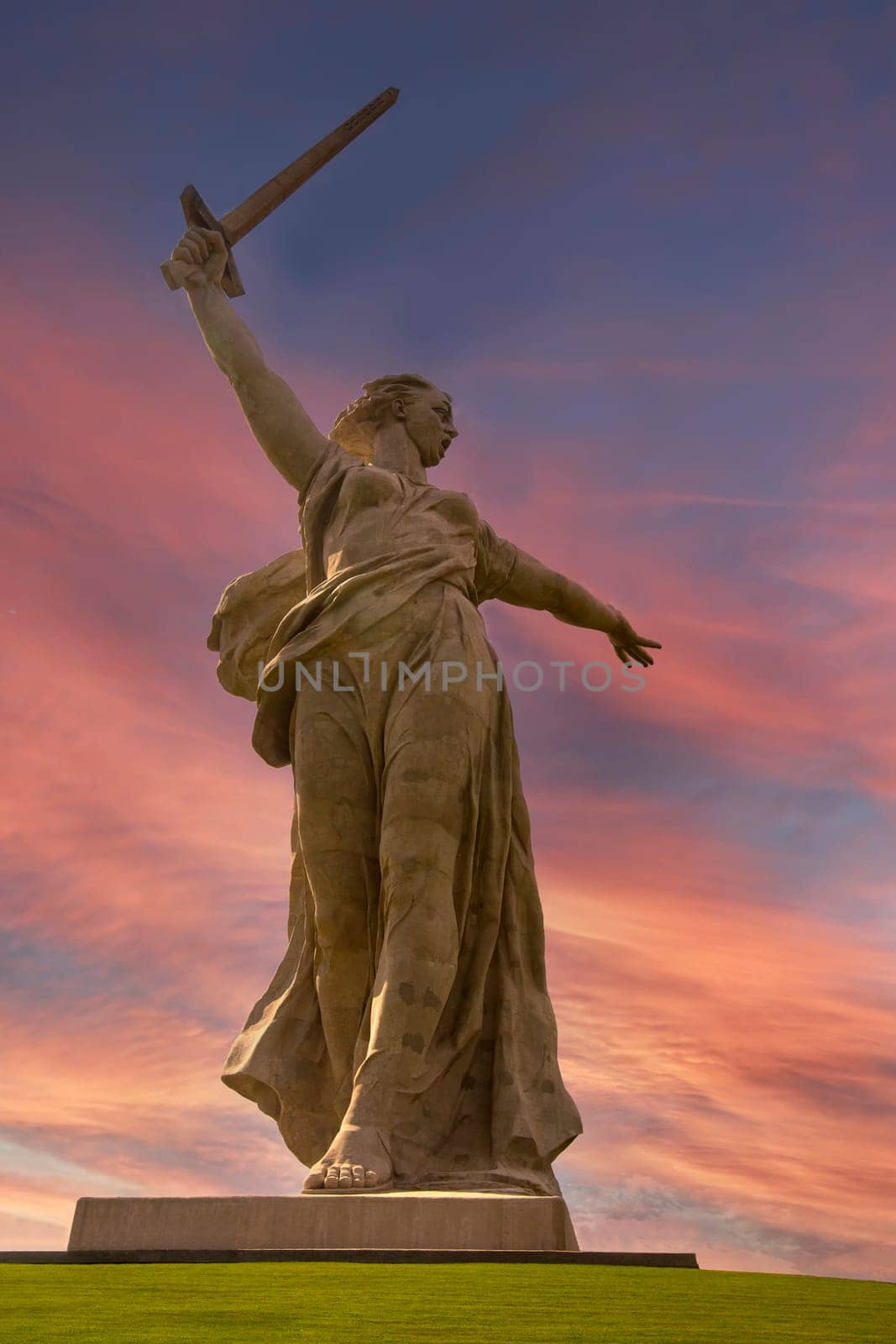The Motherland monument in Volgograd in sunrise.