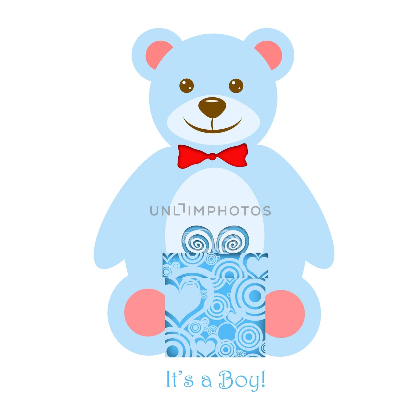 It's a Boy Blue Teddy Bear with Present Illustration