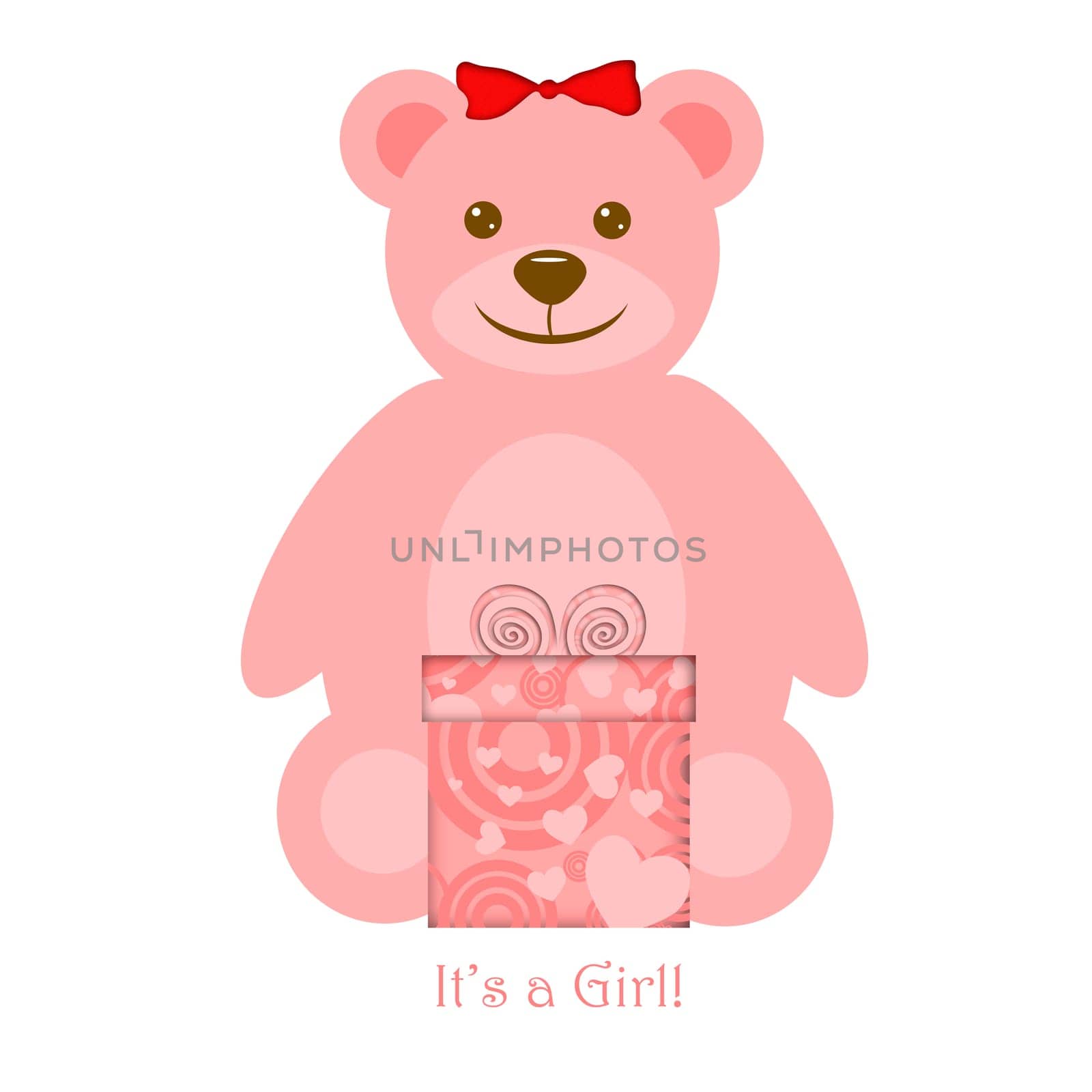 Pink Girl Teddy Bear with Present Illustration