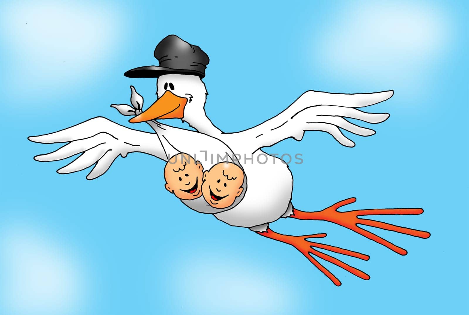 Image of a Stork carrying Twins.