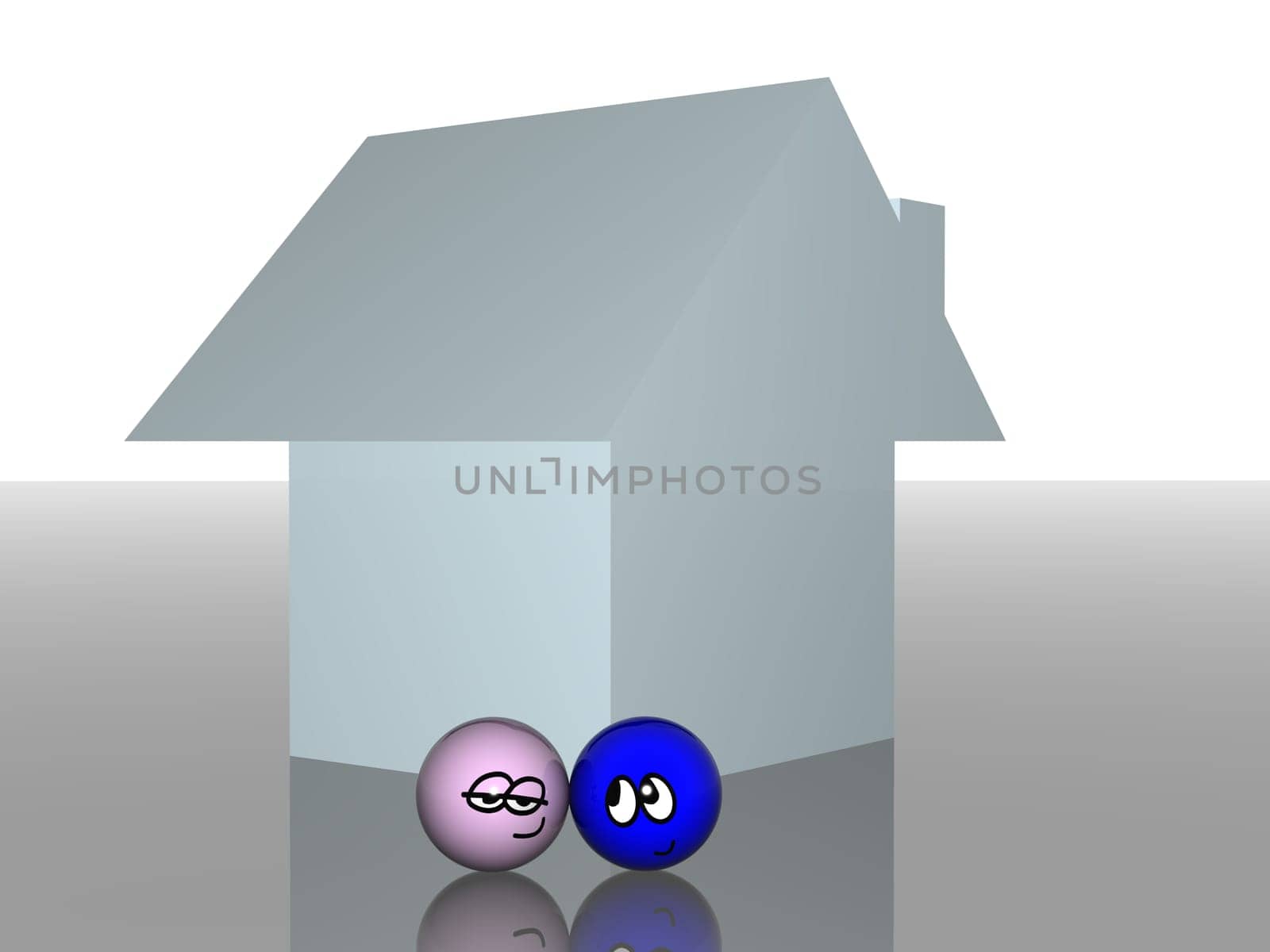 A family photo near house. 3d render.