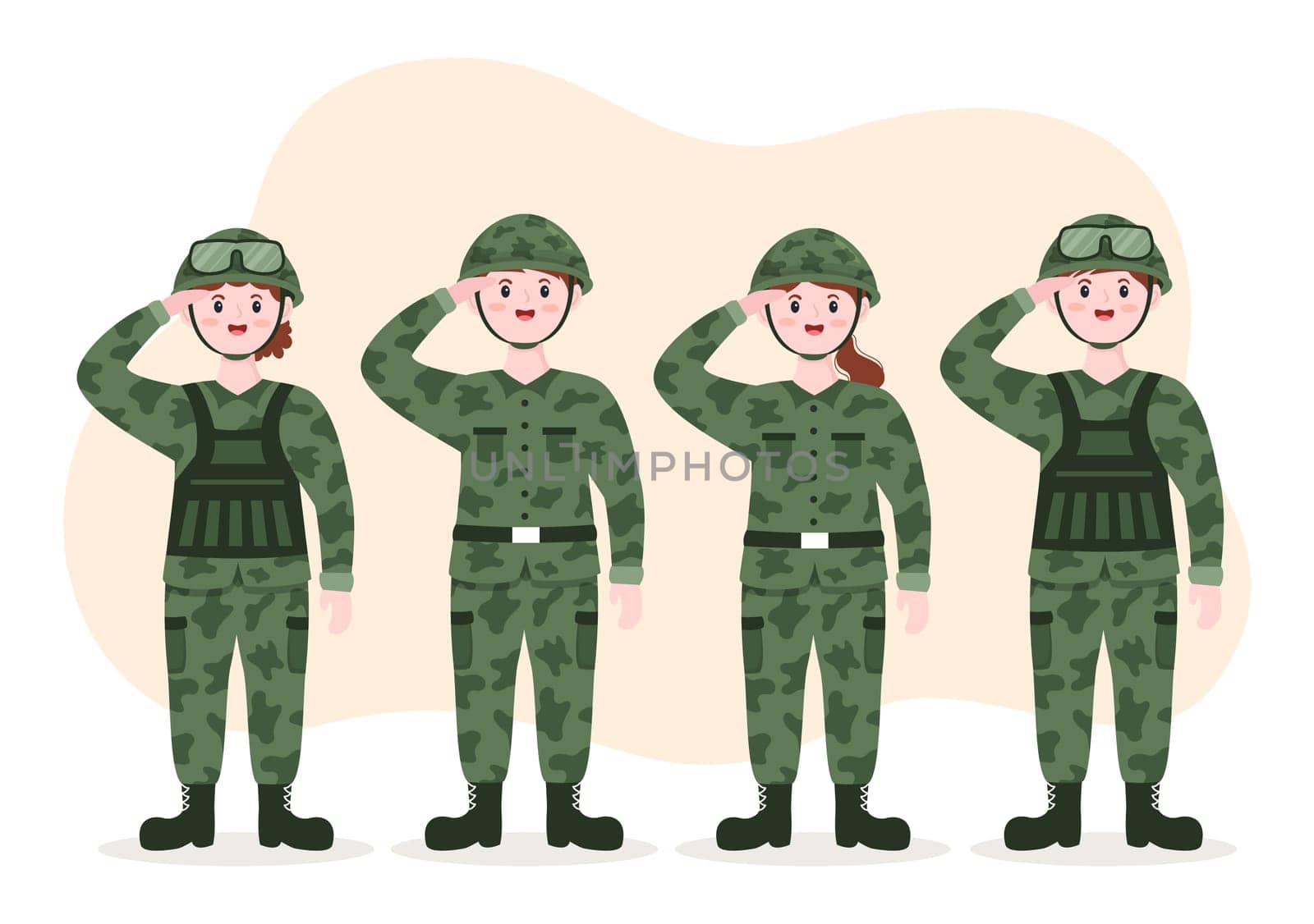 Military Army Force Template Hand Drawn Cute Cartoon Flat Illustration with Soldier, Weapon, Tank or Protective Heavy Equipment