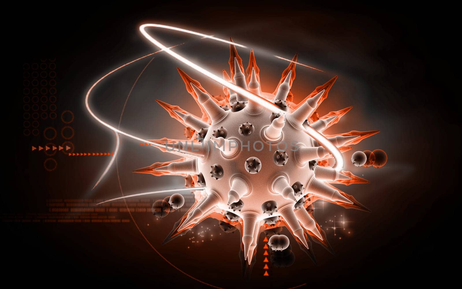 Digital illustration of Flu virus in colour background