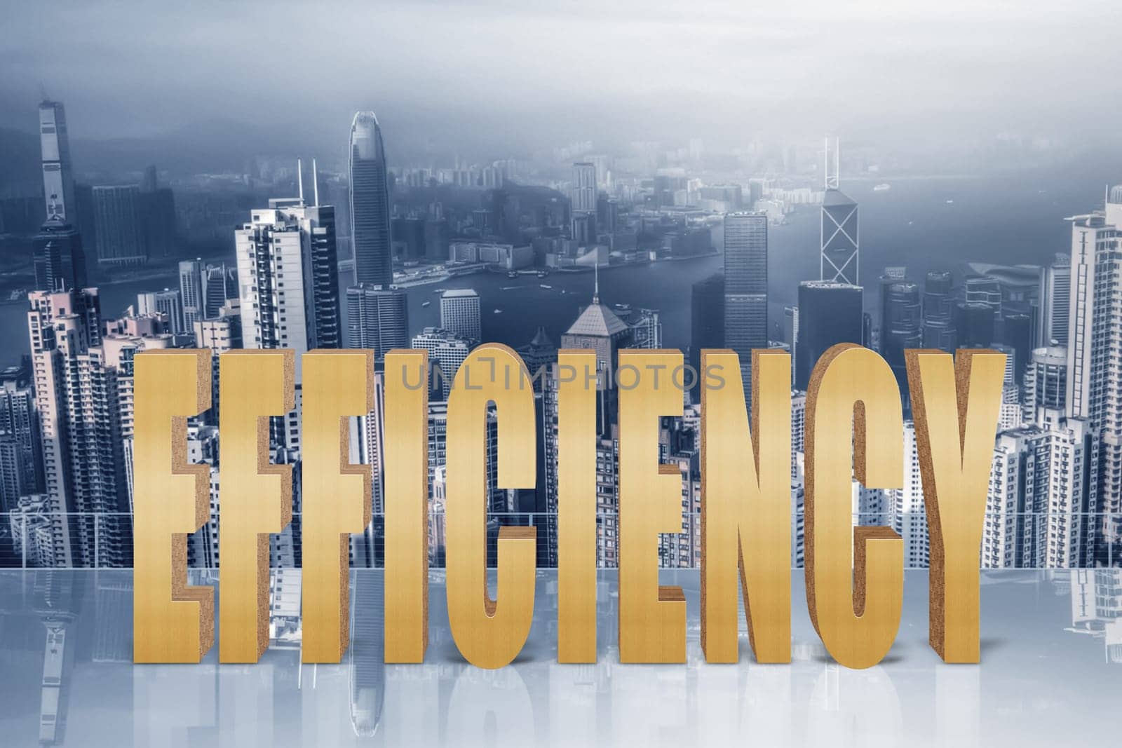 Concept of capacity, efficiency, performance etc with 3d text under sky in the modern city.