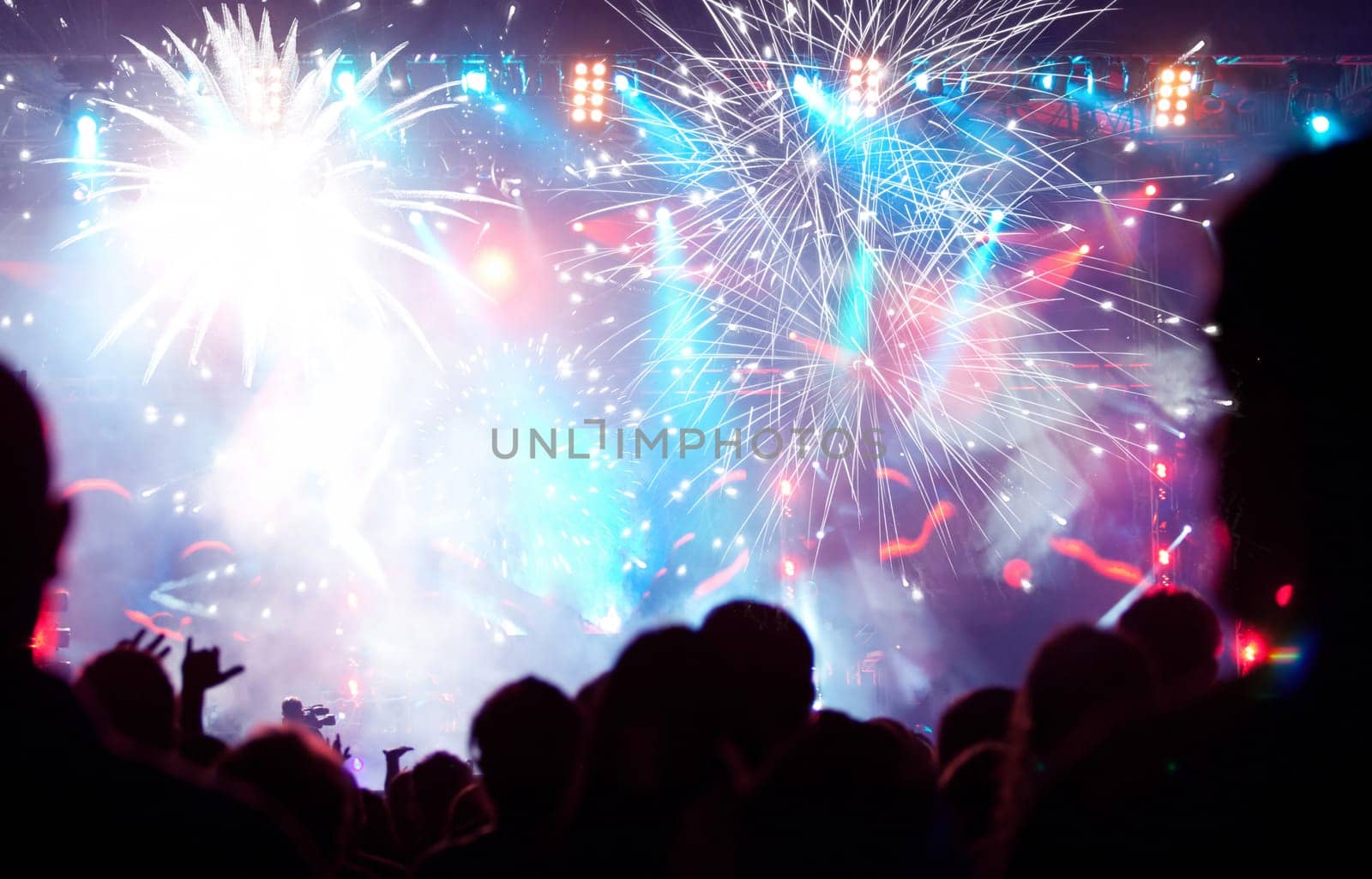 Fireworks and crowd celebrating the New year