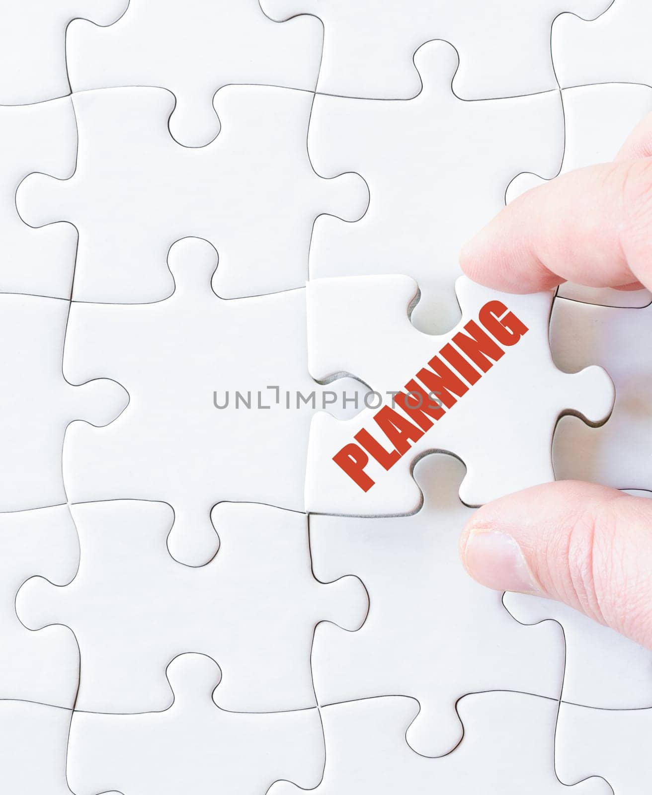 Missing jigsaw puzzle piece with word PLANNING. Business concept image for completing the puzzle.