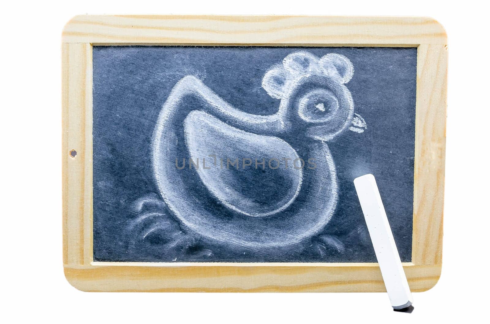 Slate panel in a wooden frame with a chalk drawing.