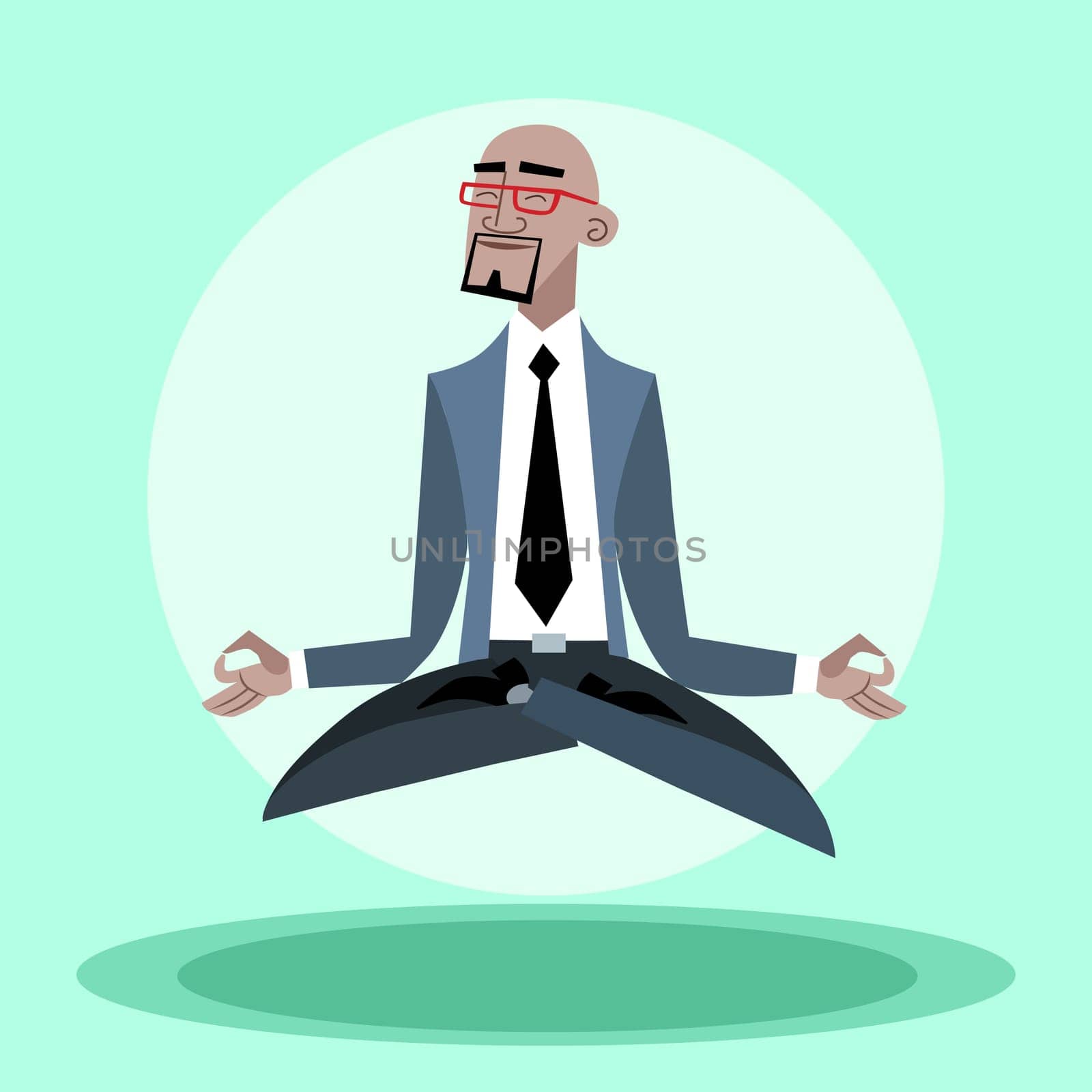 African businessman quiet hangs in the air like a yogi. Confidence and business