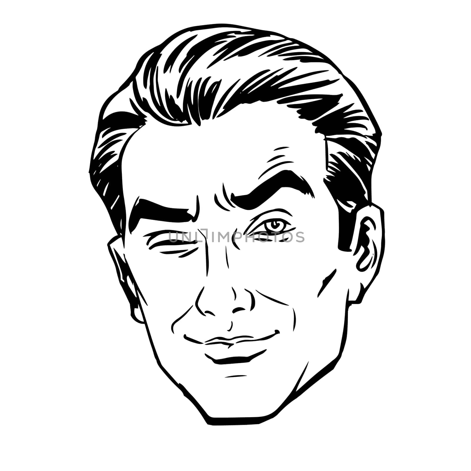 Sketch the man squinted, staring with one eye. Love emotion