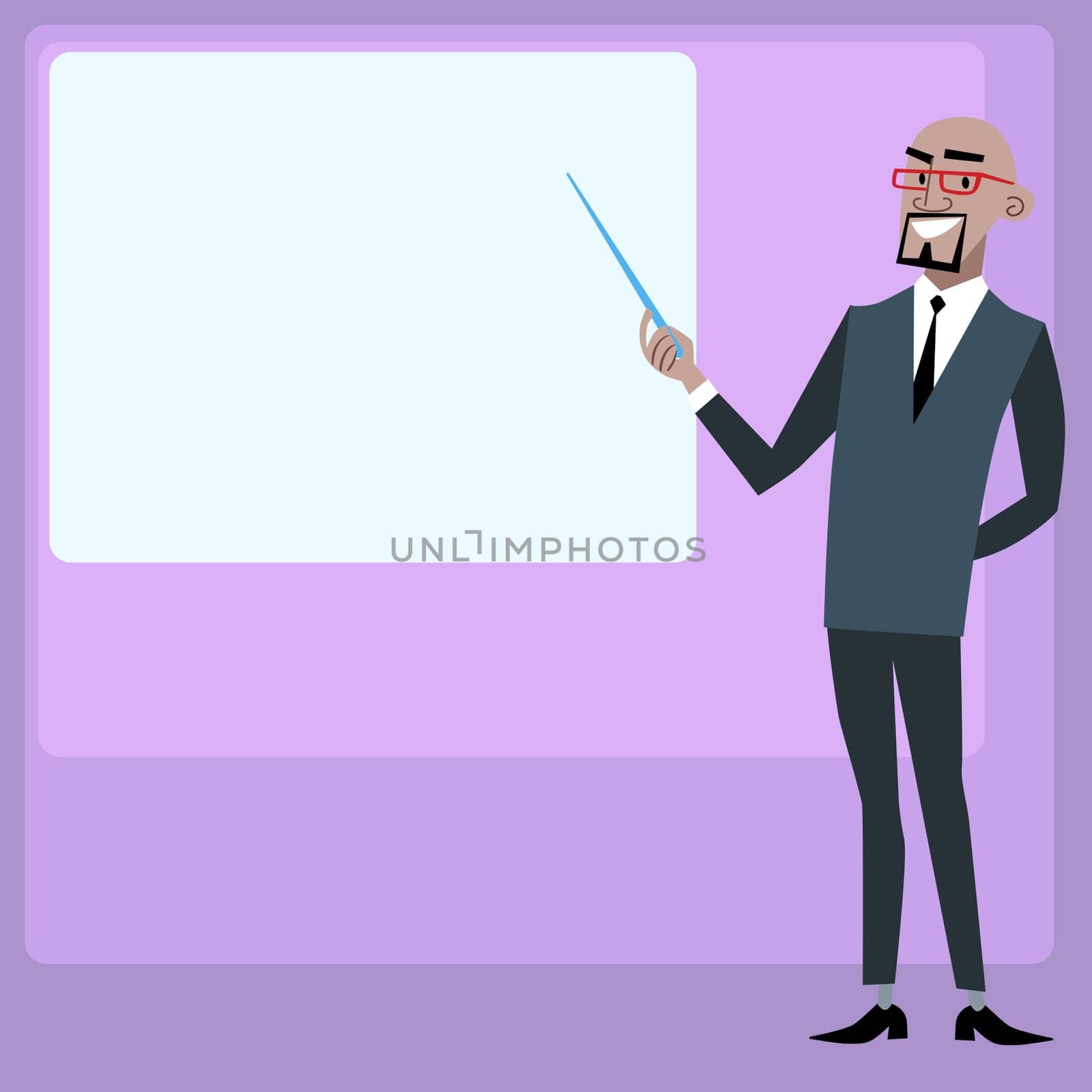African businessman holding presentation at the screen. The Manager with the pointer in the monitor