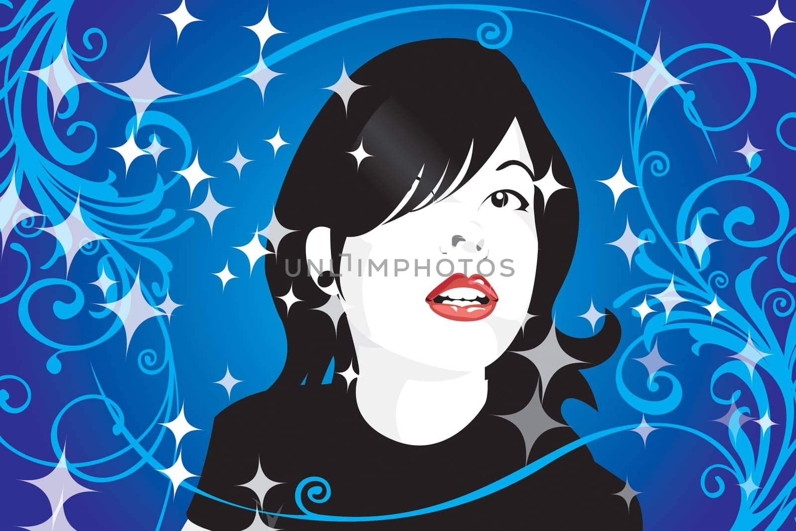 beautiful gothic girl on blue