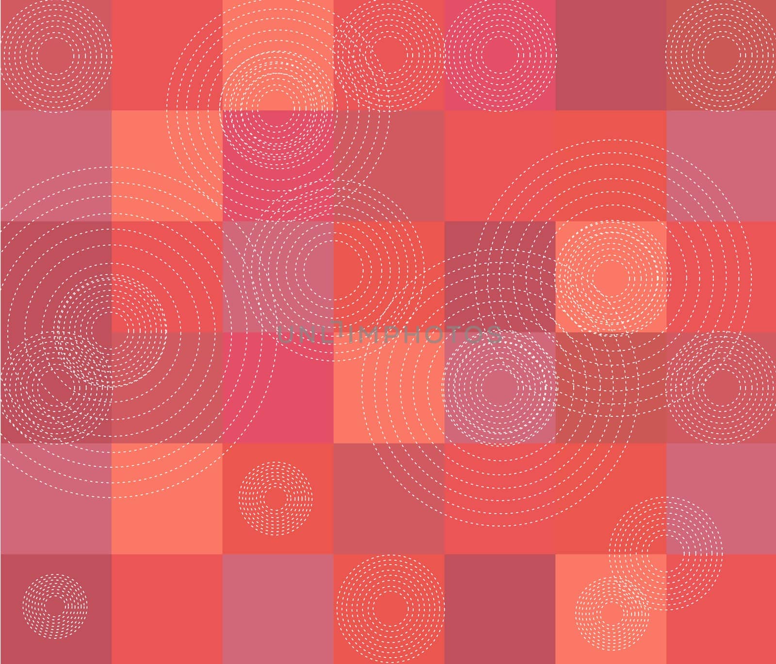 Red quilt pattern with circles.
