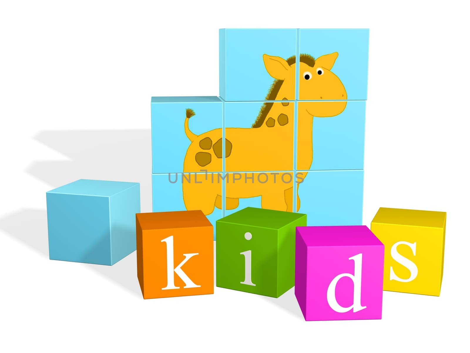 Bright multi - coloured children's cubes. Object over white