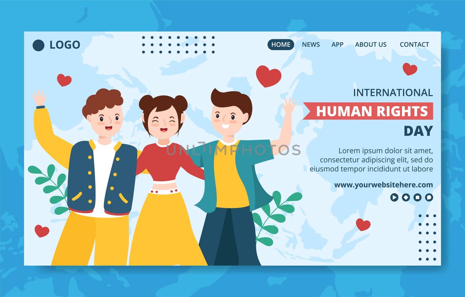 International Human Rights Day Landing Page Template Hand Drawn Cartoon Flat Illustration