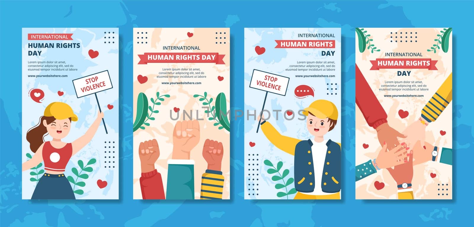 International Human Rights Day Social Media Stories Template Hand Drawn Cartoon Flat Illustration
