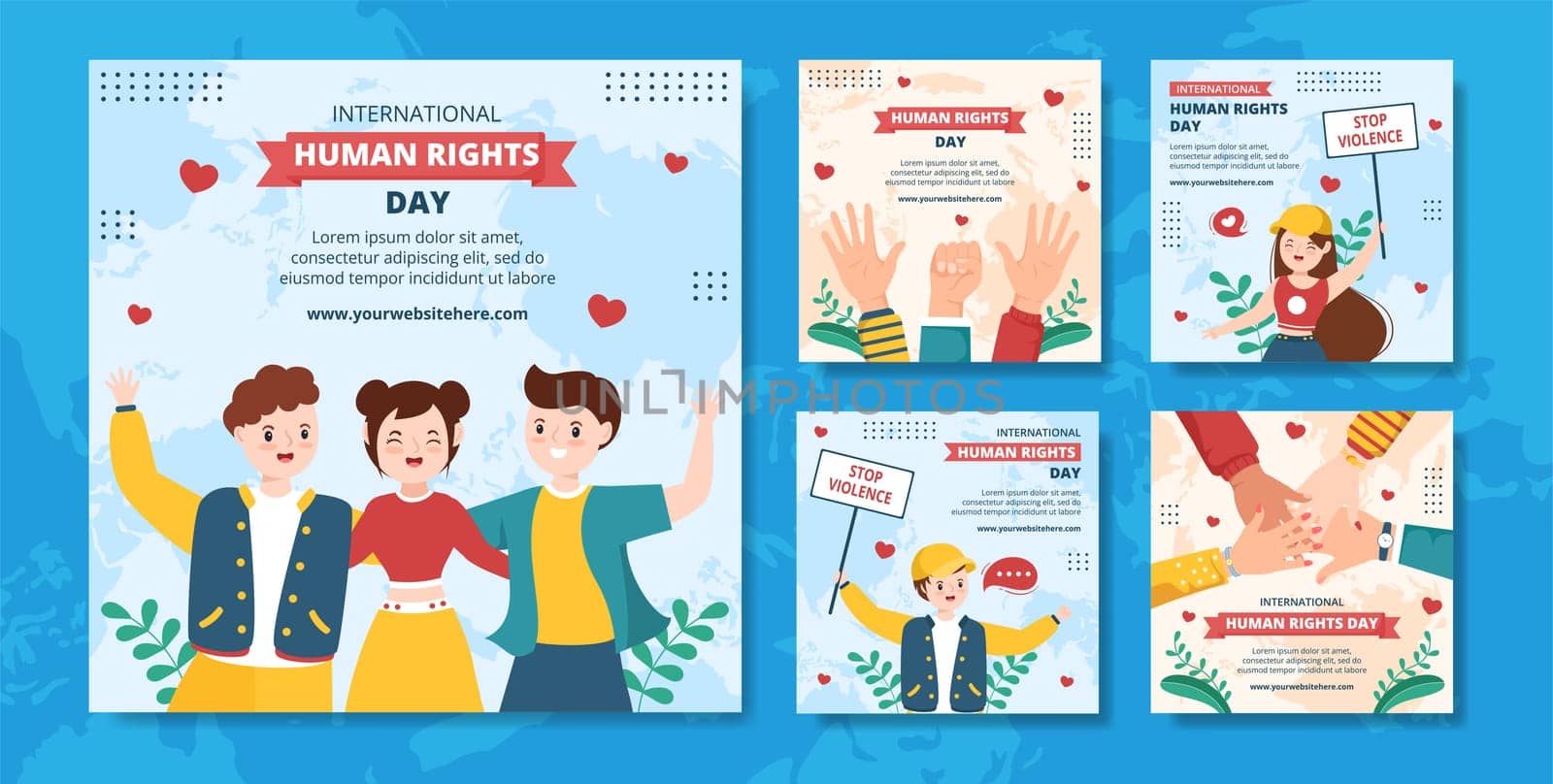 International Human Rights Day Social Media Post Template Hand Drawn Cartoon Flat Illustration