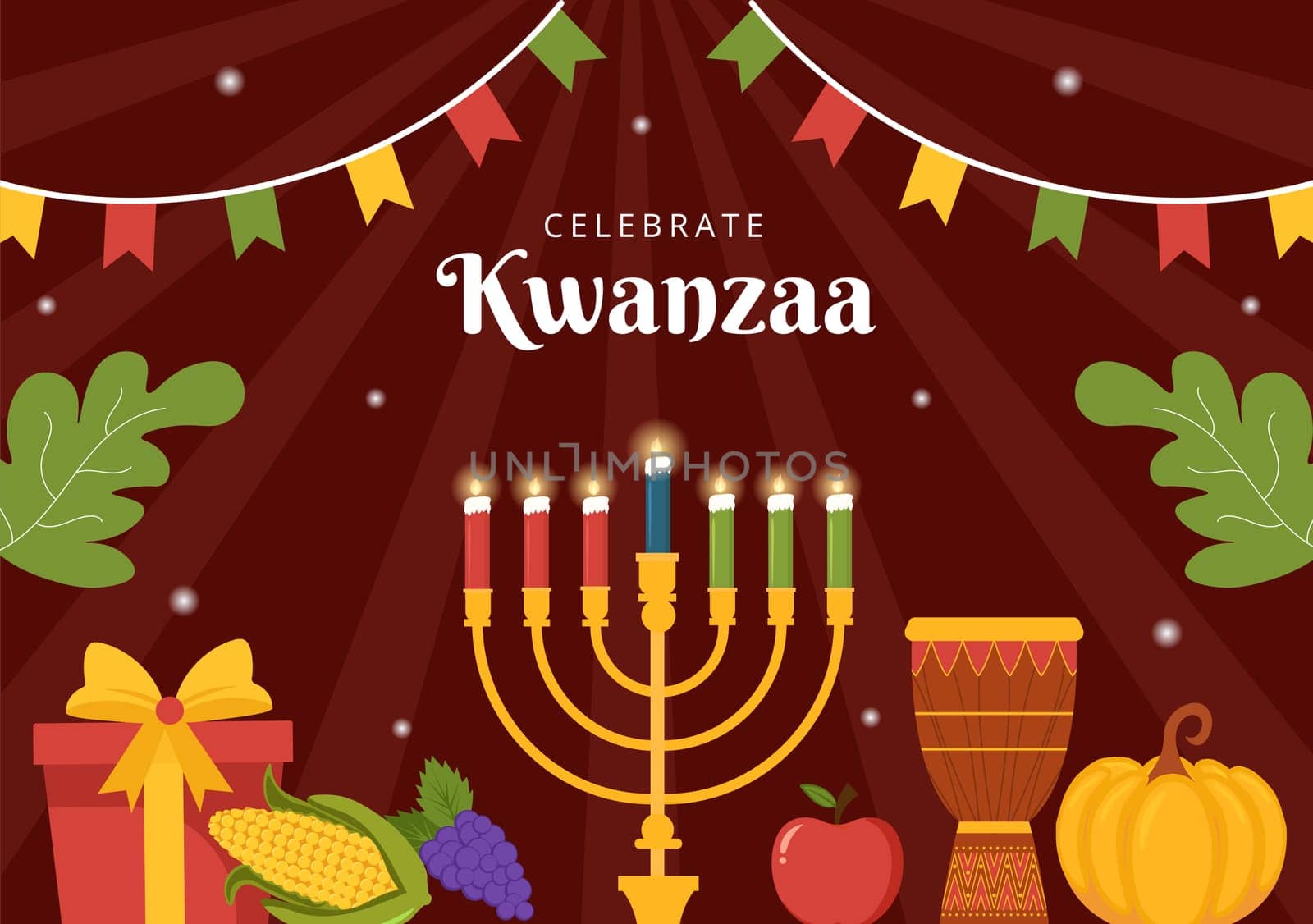 Happy Kwanzaa Holiday African Background Template Hand Drawn Cartoon Flat Illustration