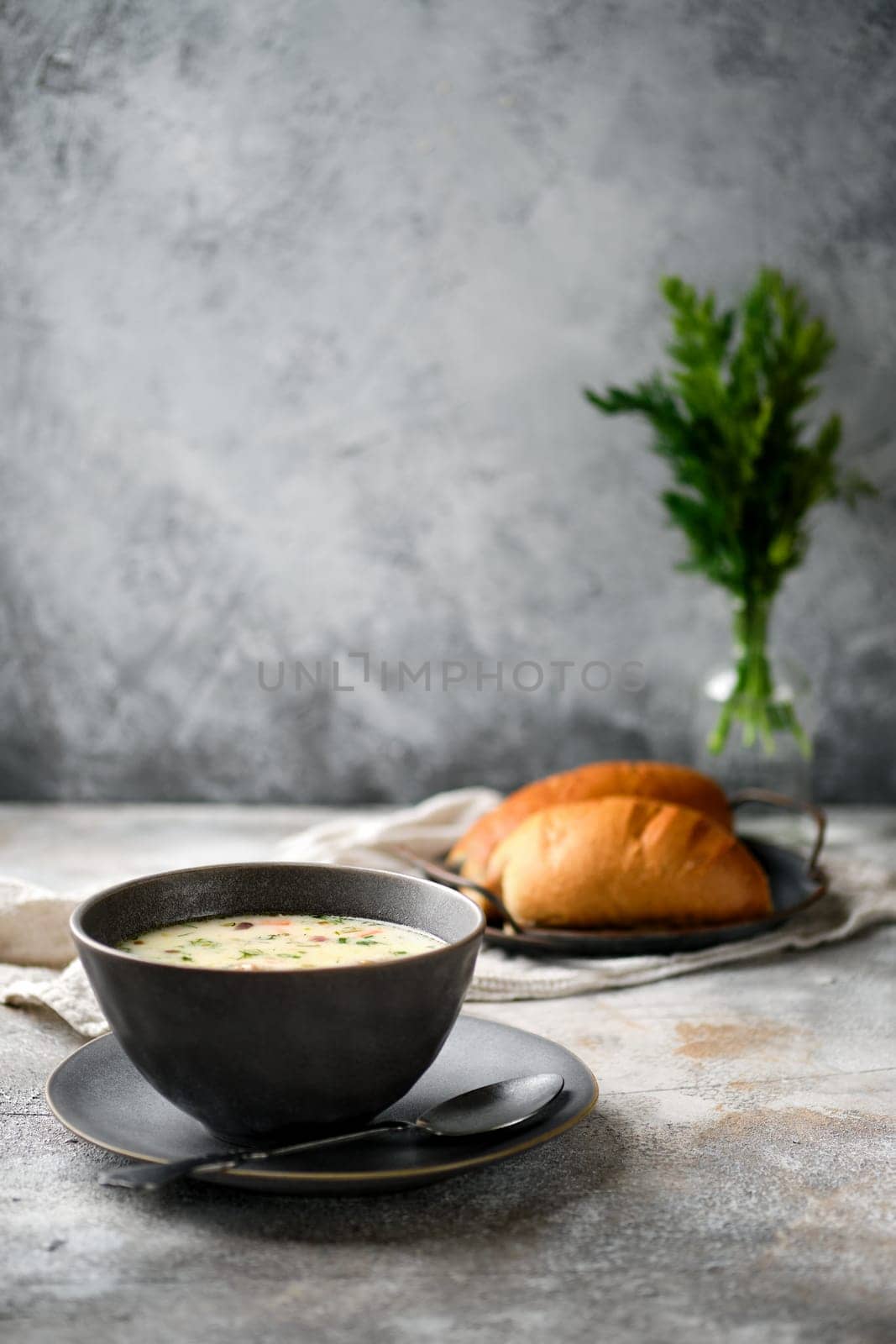 Bowl with cheese and onion soup