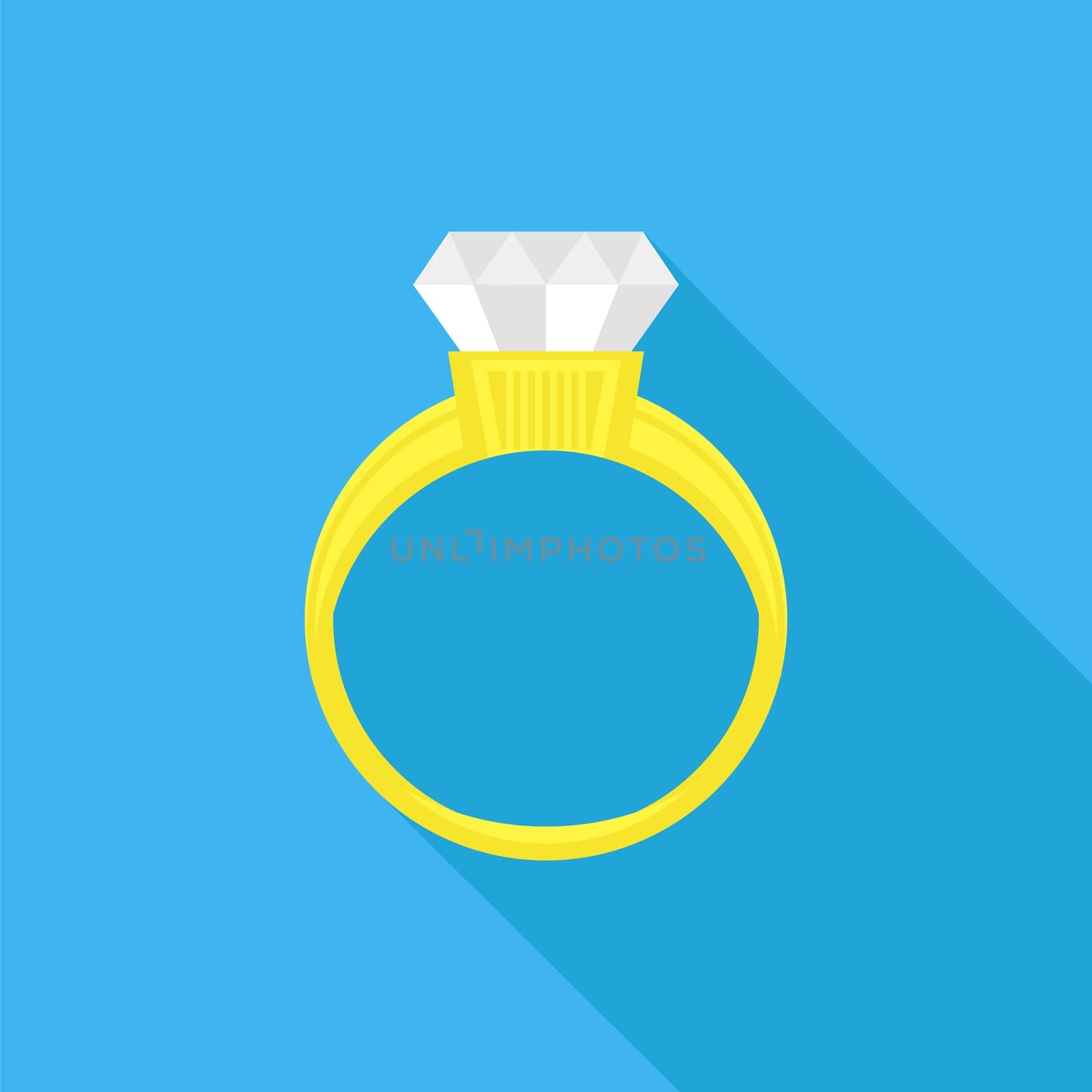 Gold Yellow Ring with Diamond Isolated on Blue Background.