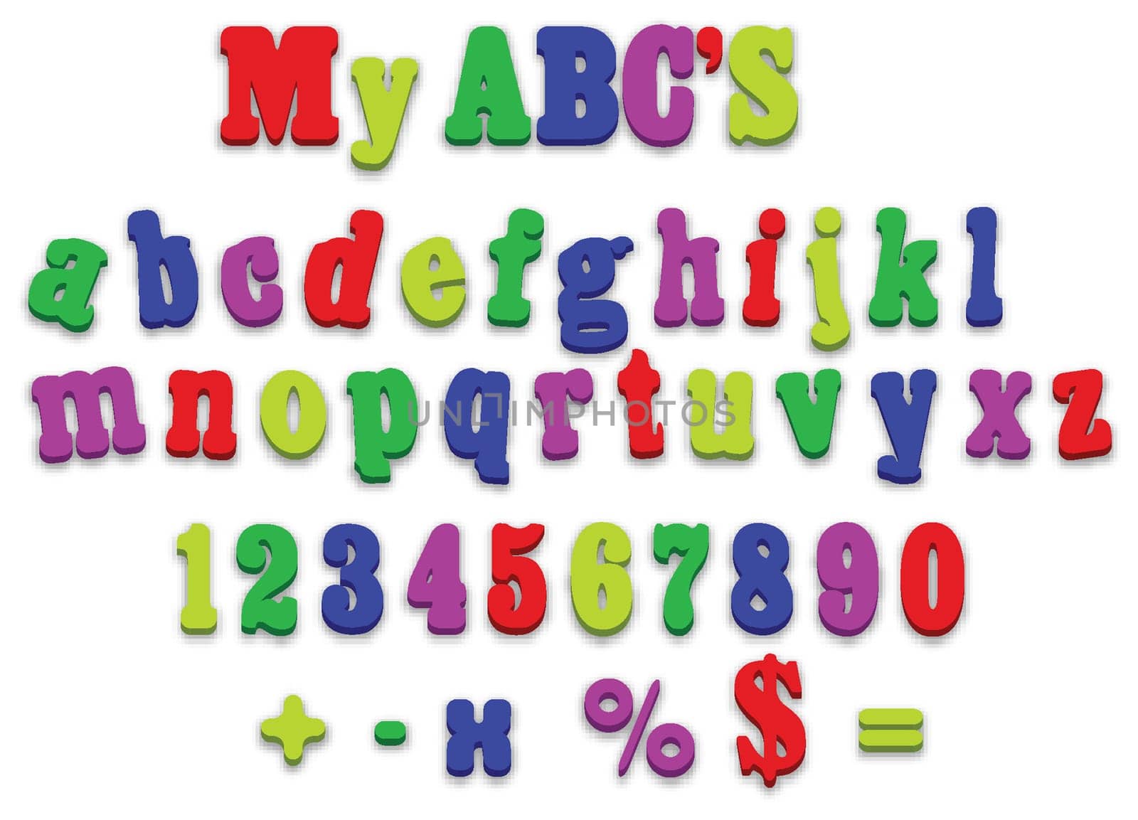 Vector fridge magnet alphabet spelling letters vector illustration