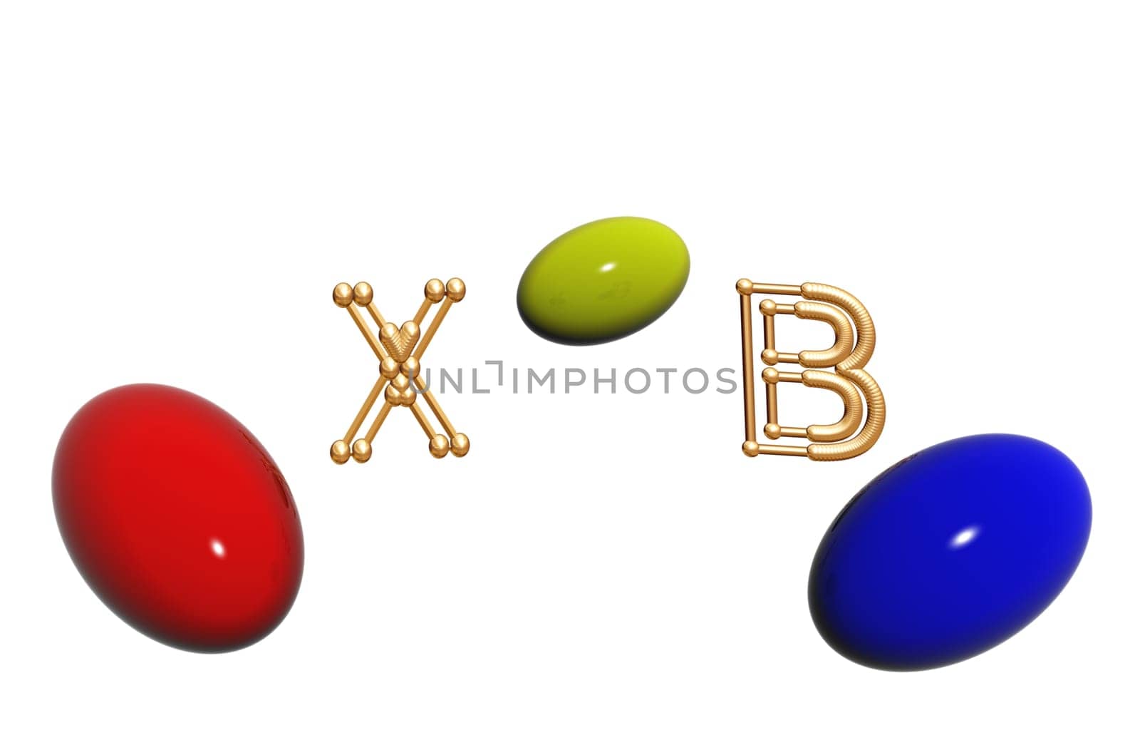 Picture by Easter three color eggs with letters.
